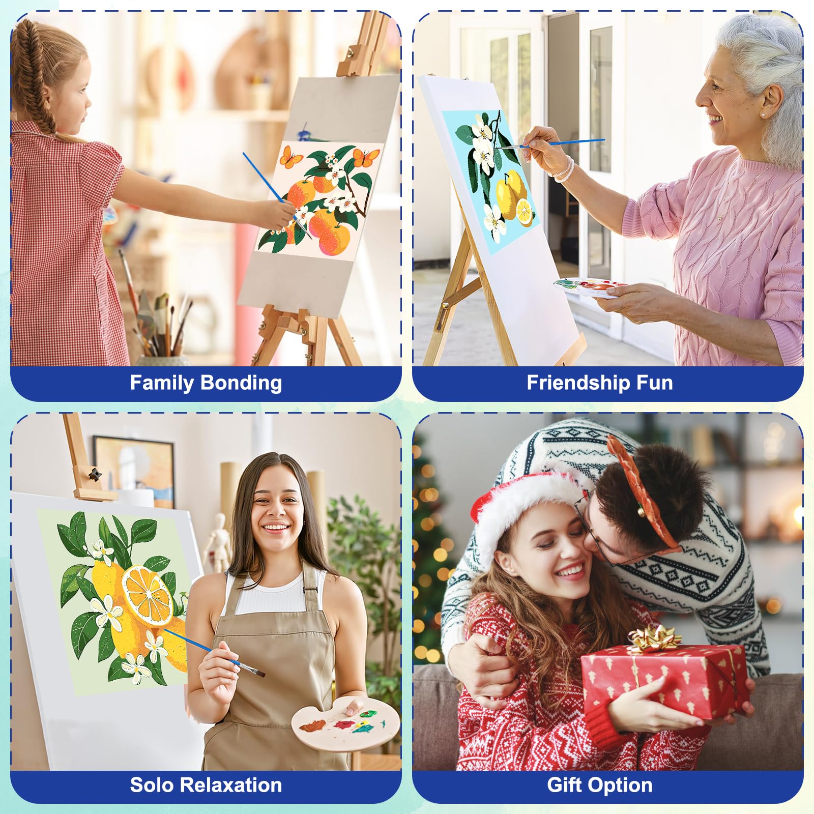 Lxmsja 4 Pack Pintar por Numeros Adultos Flor de tulipán con Marco, DIY Cuadros para Pintar por Números Lienzos, Pintura Acrilica Manualidades Adultos Niña, 20x20cm