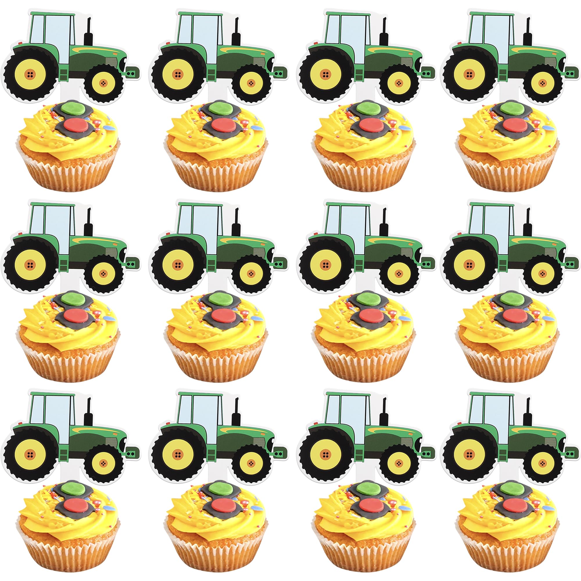 35 Pack Farm Tractor Cupcake Toppers Tractor Truck Car Cupcake Picks Tractor Card Cupcake Decorations for Construction Theme Baby Shower Boys Birthday Party Supplies Green
