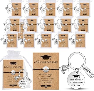 Junkin 20 Pack Graduation Bracelet Gift for Her Him Graduation Keychain Class of 2026 Student Compass Bracelet College School