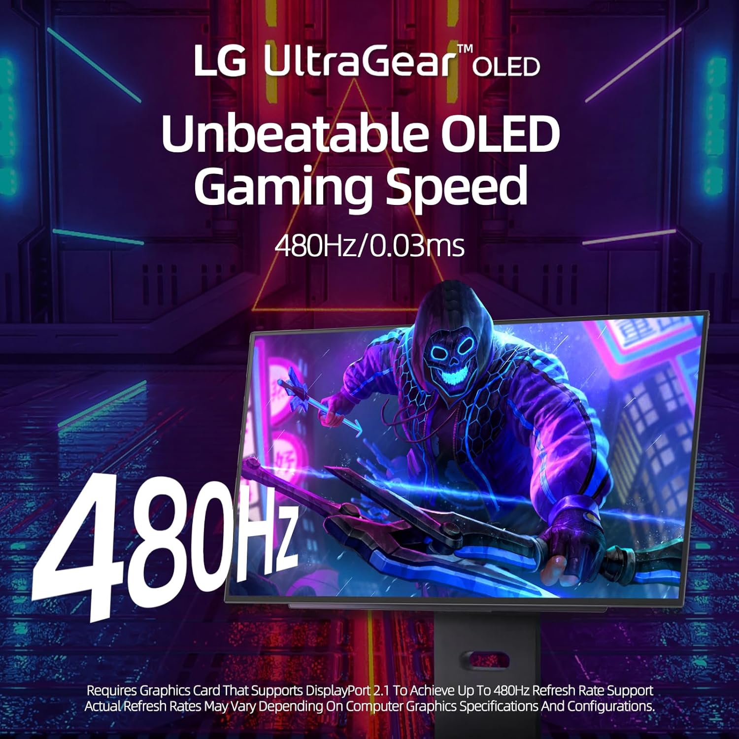 LG 27" OLED QHD (2560 x 1440) Gaming Monitor, 480Hz, 0.03ms, FreeSync Premium Pro, G-Sync Compatible, DisplayHDR True Black 400, DCI-P3 98.5%, RGB Lighting, Adjustable Stand