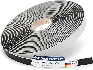 NADOtec Butylband Schwarz 20mm x 2mm x 15m - beidseitig klebend Dichtband für Auto, Fenster, Tür & Dachrinne - wasserfeste Butyl Dichtschnur für Fugen Abdichtung - Universal Dichtung - Dichtungsband
