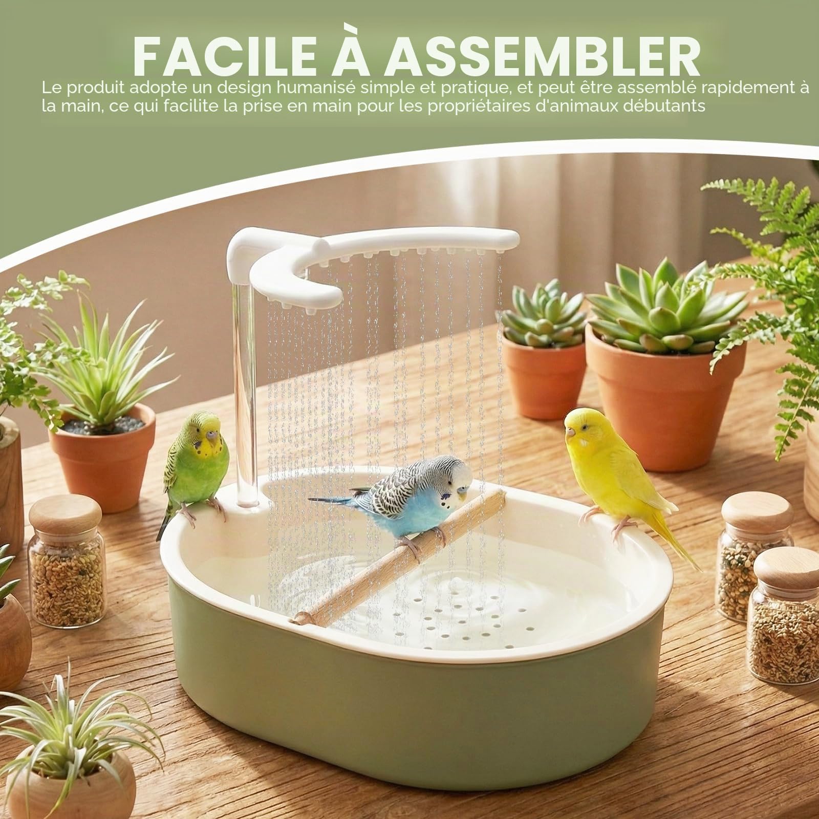 Douche à oiseaux, perruche, avec cascade et eau circulante, 31,8 × 25 × 8,5 cm, pour perruches, calopsittes, perruches, calopsittes