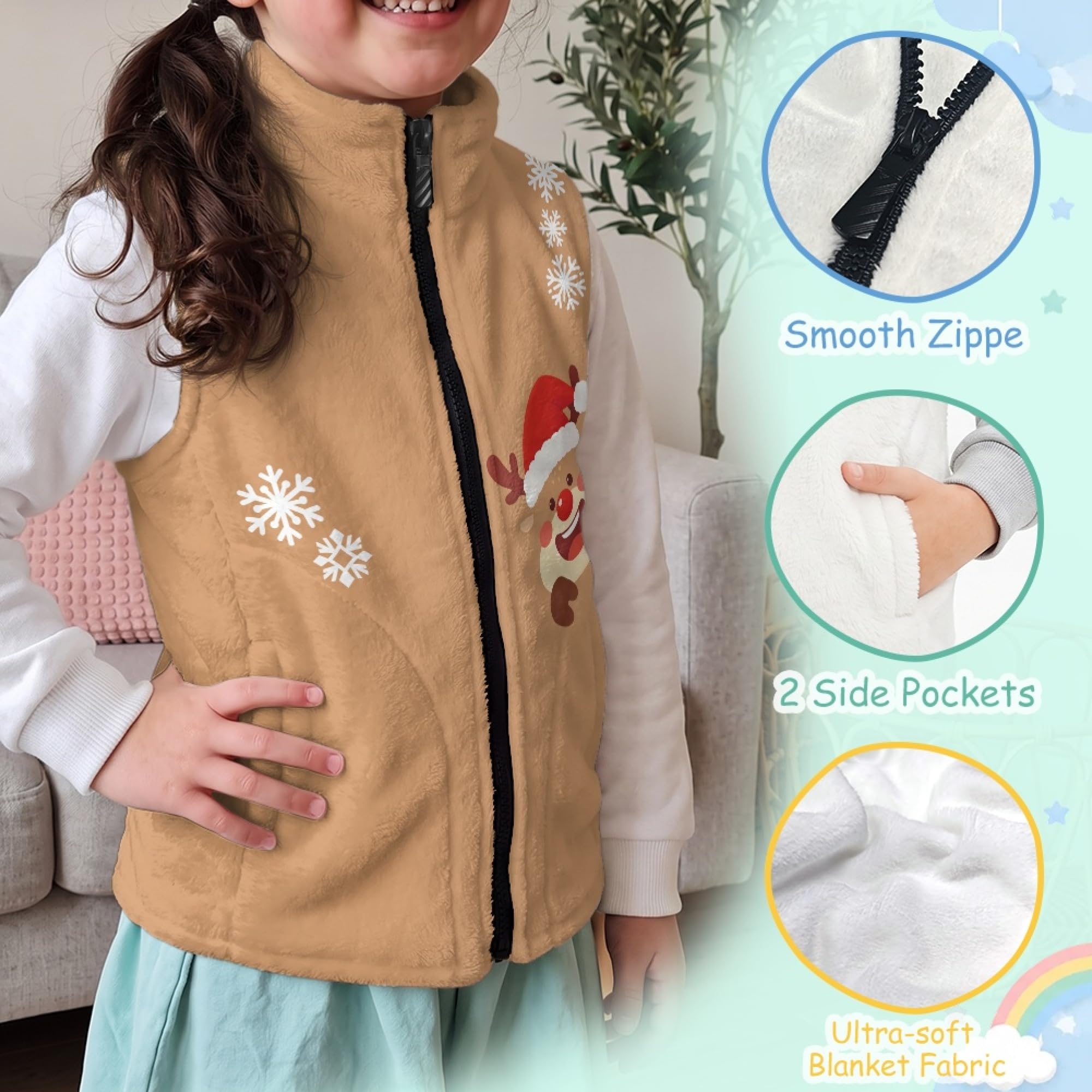 Amzbeauty Chaleco para niña y niño, abrigo de doble cara, estampado de