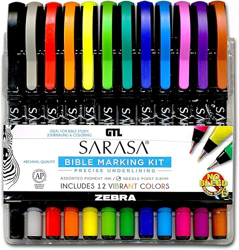 G.T. Luscombe Company, Inc. Zebra Sarasa Fineliner - Kit de marcado bíblico Tinta pigmentada de calidad de archivo que no se corre Bolígrafos de