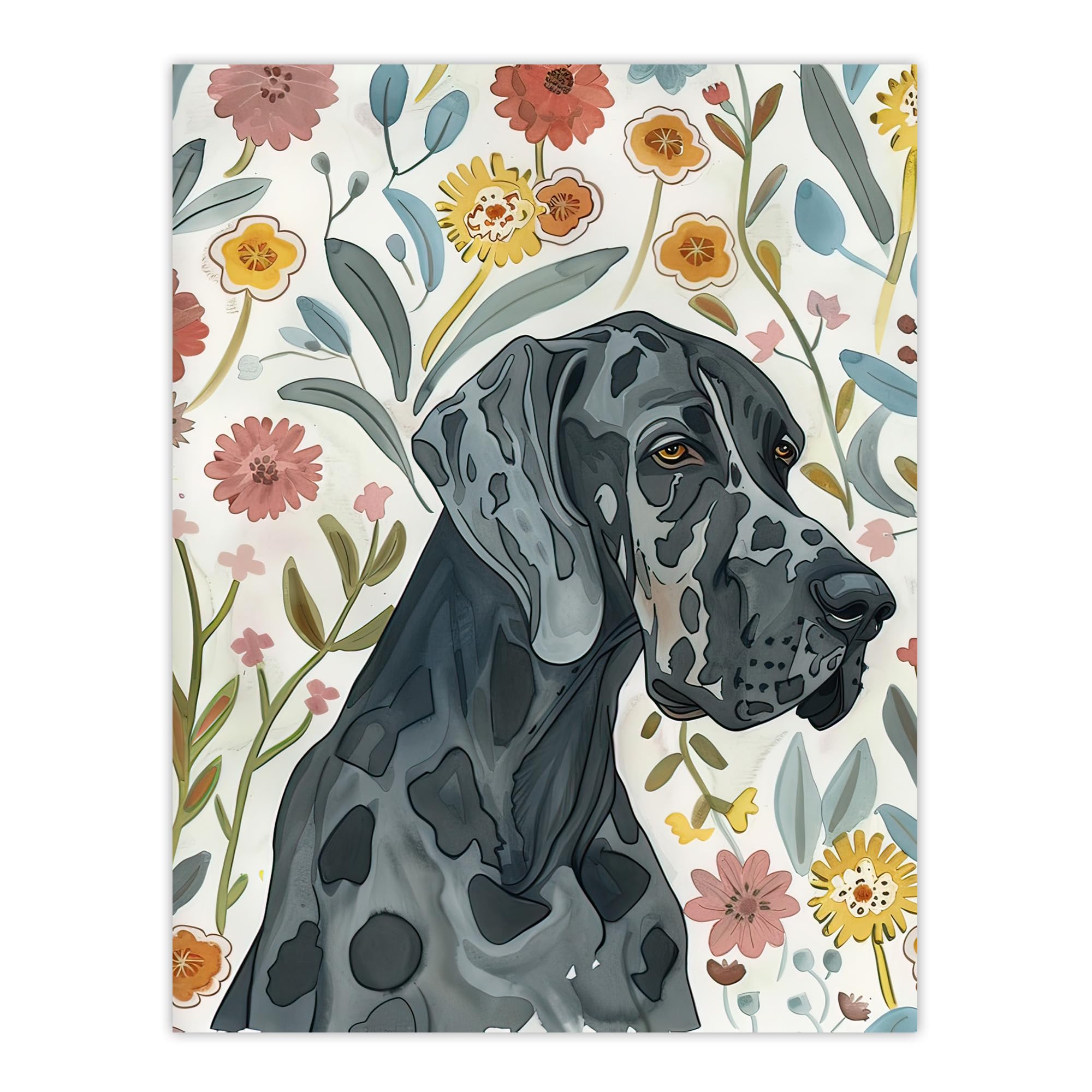 Artery8 Great Dane Pet With Flowers Dog Lover Watercolour Living Room Extra Large XL Wall Art Poster Print