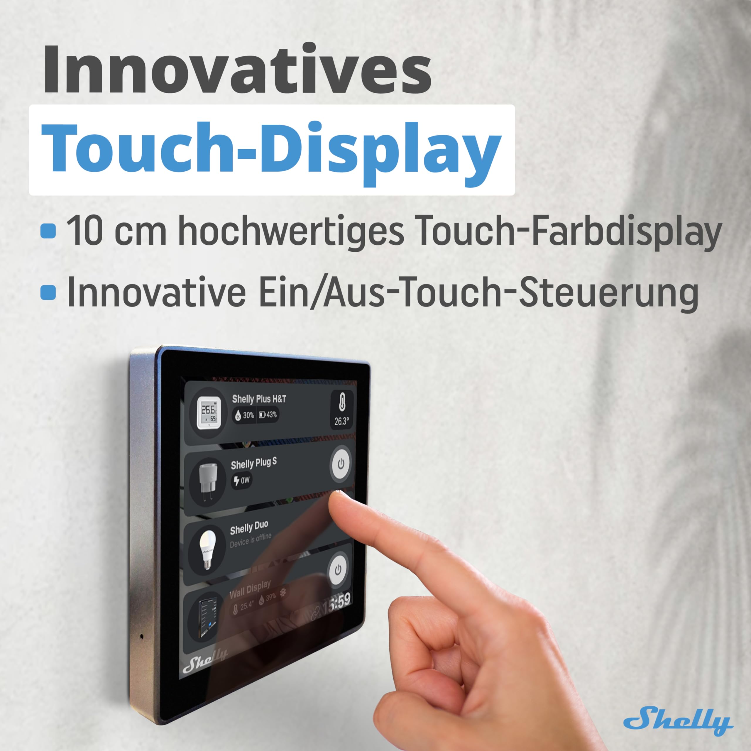 Shelly Wall Display Schwarz | Wlan & Bluetooth Bedienfeld mit integriertem 5-A-Schalter und Farbdisplay | Hausautomation | Leistungsüberwachung | iOS Android App | Feuchtigkeits LUX-Sensoren