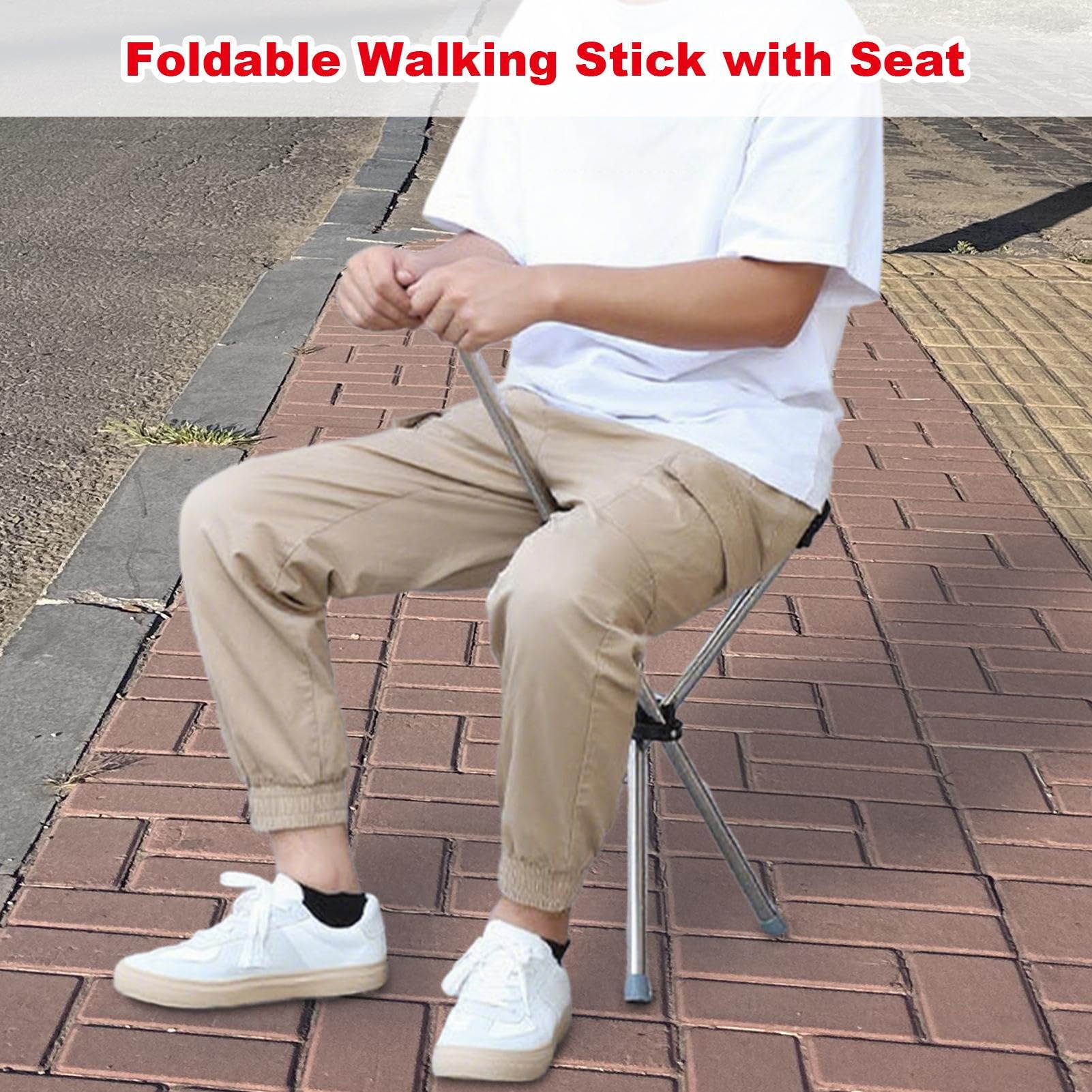 Bastón con asiento, bastón plegable, bastón plegable con asiento para ancianos, taburete antideslizante, ayuda de movilidad para hombres y mujeres, viajes, senderismo, pesca al aire libre, eventos