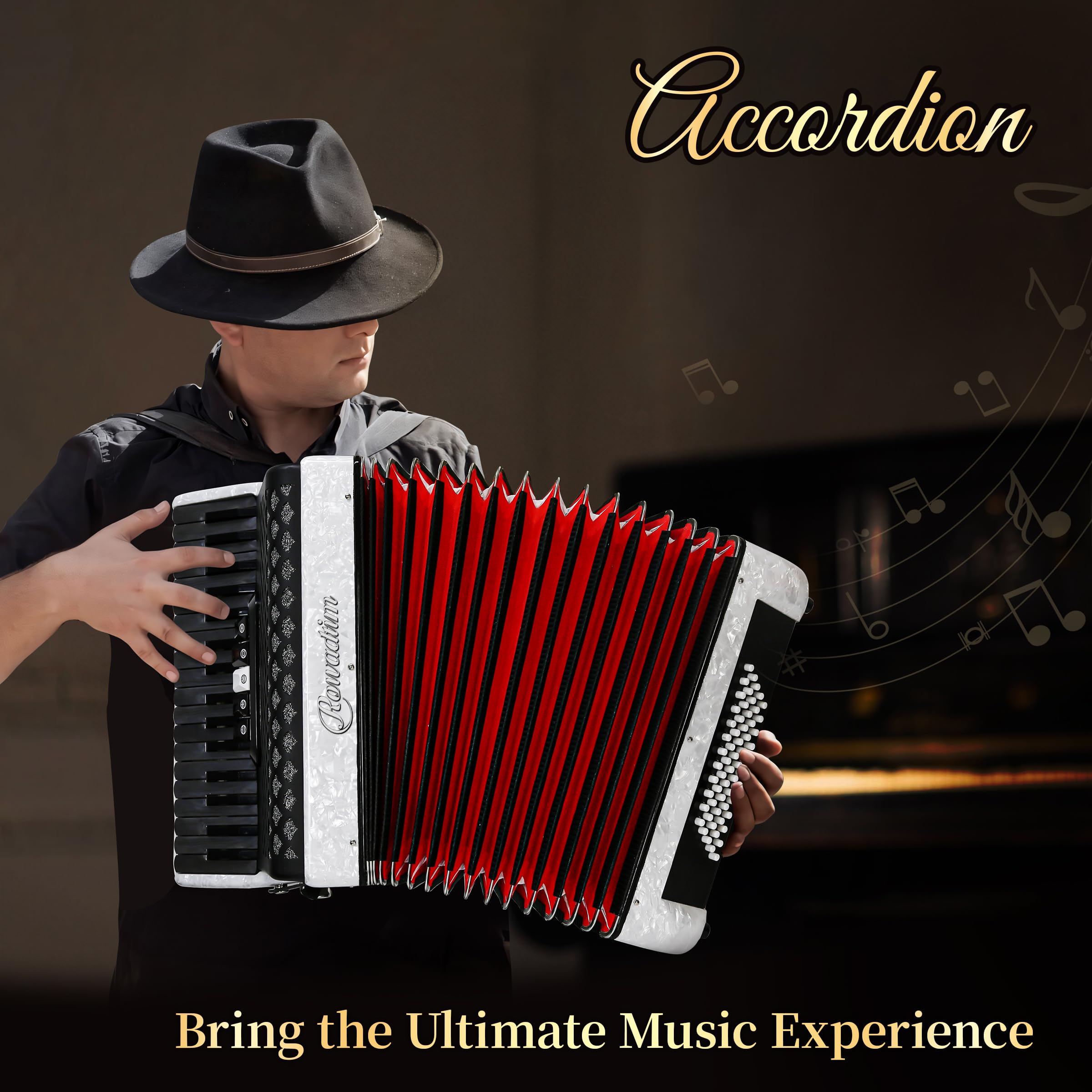 Accordion - 34 Key 60 Bass Piano Style, Lightweight & Portable with Adjustable Strap & Backpack, Perfect for Beginners, Students & Adults (white)