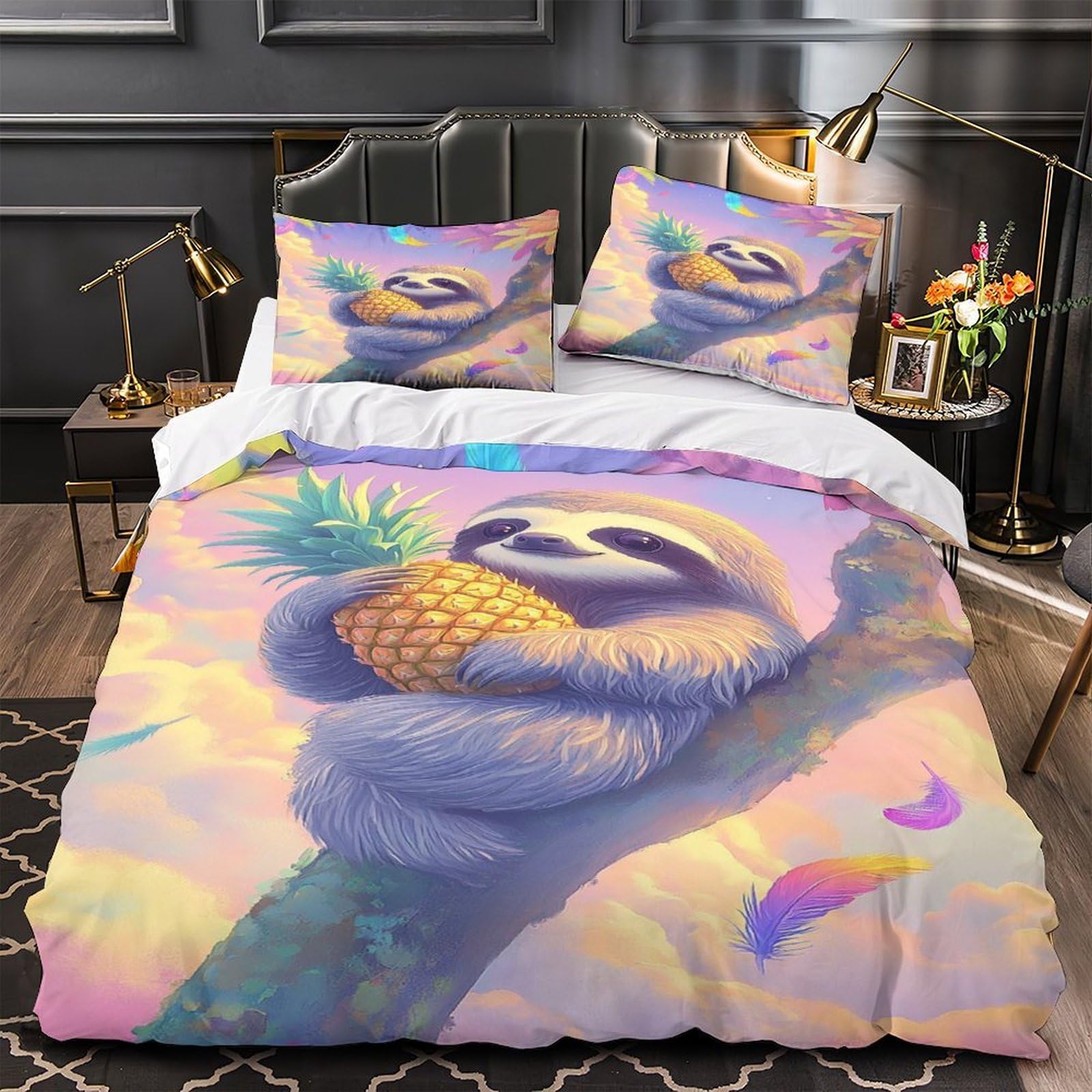 Drap de couette paresseux 3D imprimé microfibre léger 3 pièces
