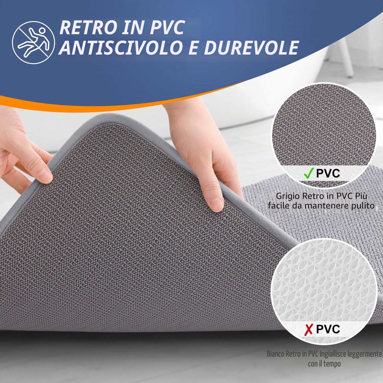 Homaxy Tappeto da bagno in memory foam, morbido, antiscivolo, lavabile, spesso, assorbente, per il bagno, 60 x 120 cm, grigio