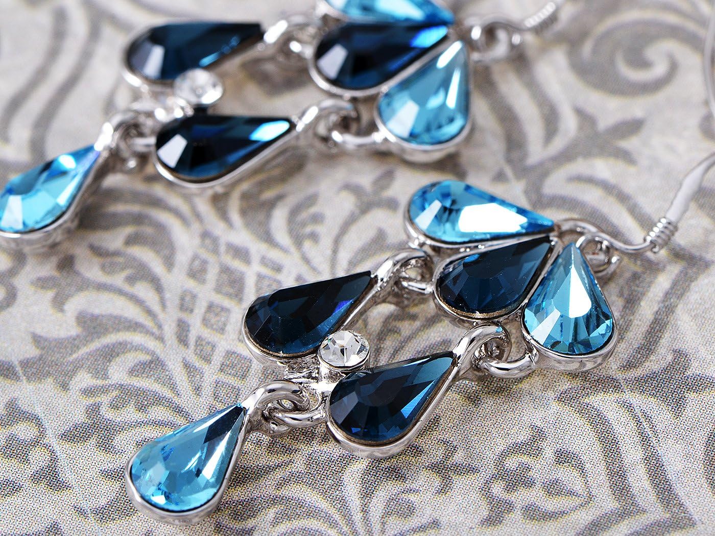 Alilang Womens Crystal Blue Rain Teardrop Cluster Fish Hook Dangle Earrings - Image 4