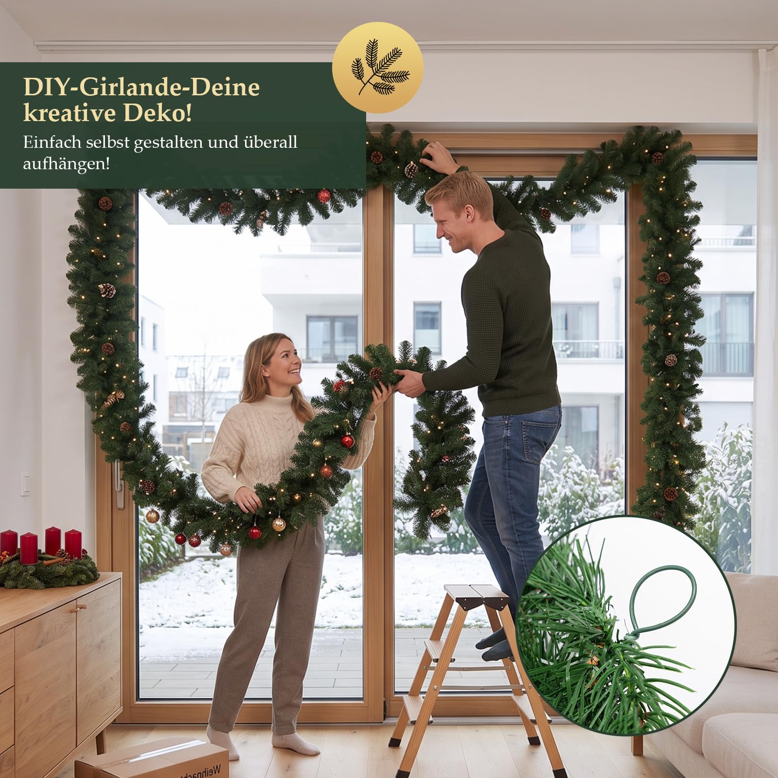 SALCAR Weihnachtsgirlande 20 m – Künstliche Tannengirlande ohne LED, Sattgrün, Wetterfeste Weihnachtsdeko für Innen & Außen, PVC Tannenzweiggirlande