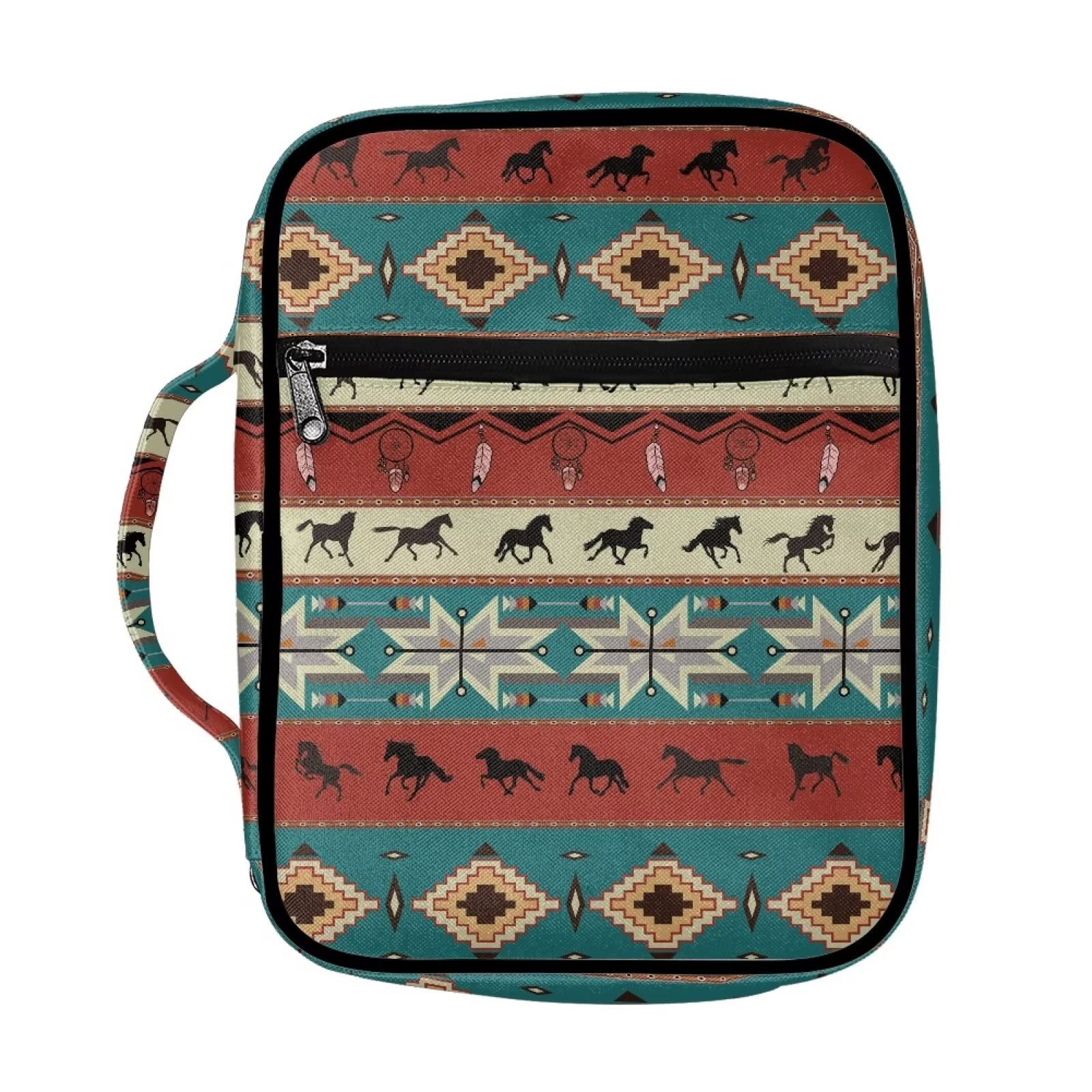 ZIATUBLES Aztec Trible Horse Pattern Bible Covers for Women Men Bible Case Large Bible Bag with Handle Bible Tote Bag Zipper Pocket Bible Cover for Bible Study Supplies โ image 1