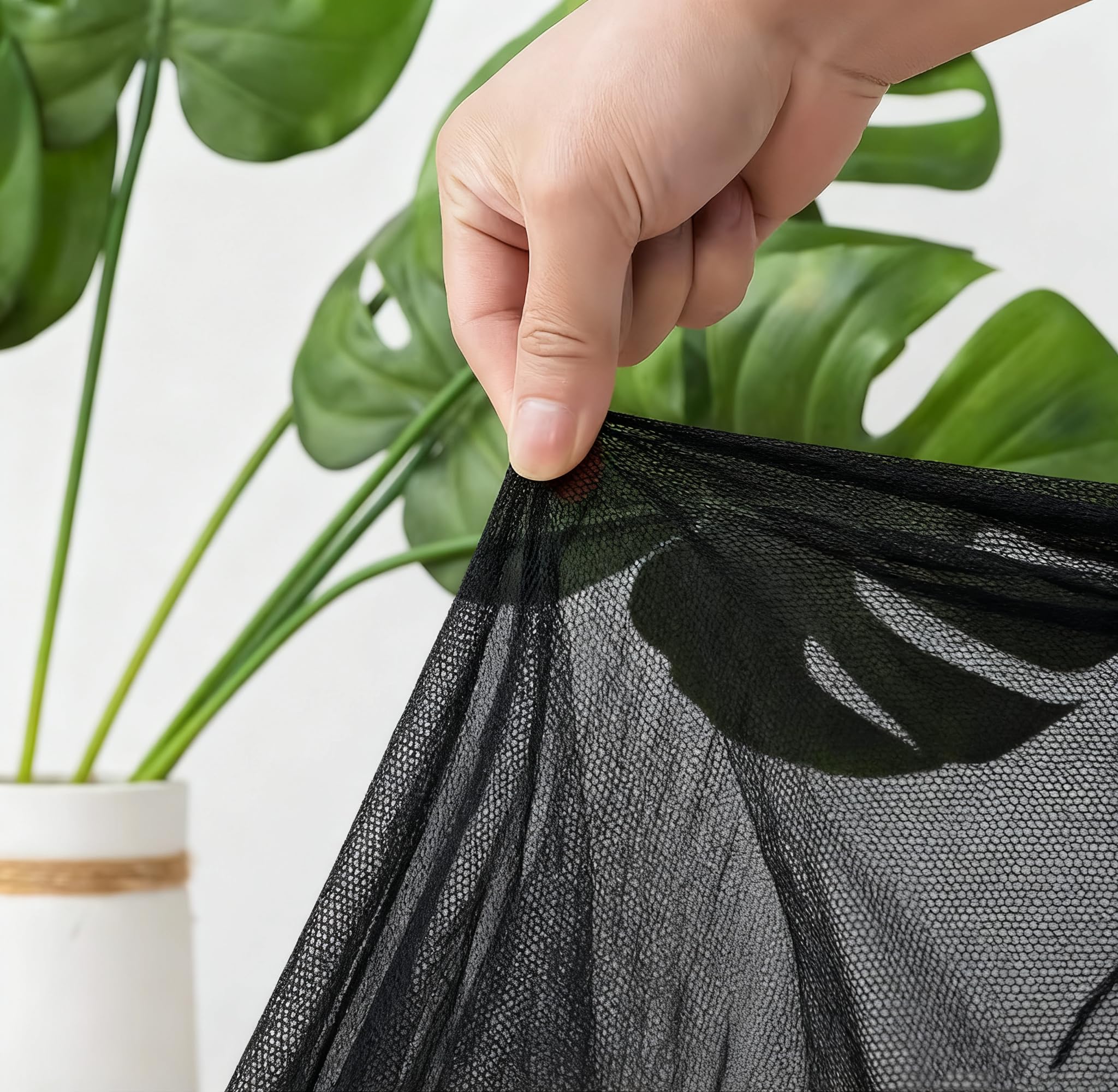 Bed Canopy with LED Star Lights, Black Canopy Bed Curtain with RGB Color Changing String Lights with Smart App Control Remote for Princess Girls Bedroom, Suggested for Twin Full Queen King Bed