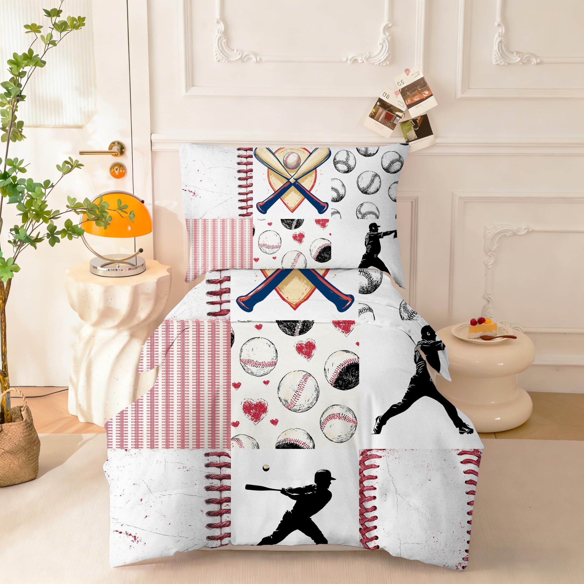 SDIII 4 Piece Baseball Toddler Bedding Set for Boys, Soft Microfiber Sports Toddler Boy Bedding with Comforter, Fitted Sheet, Flat Sheet, Pillowcase