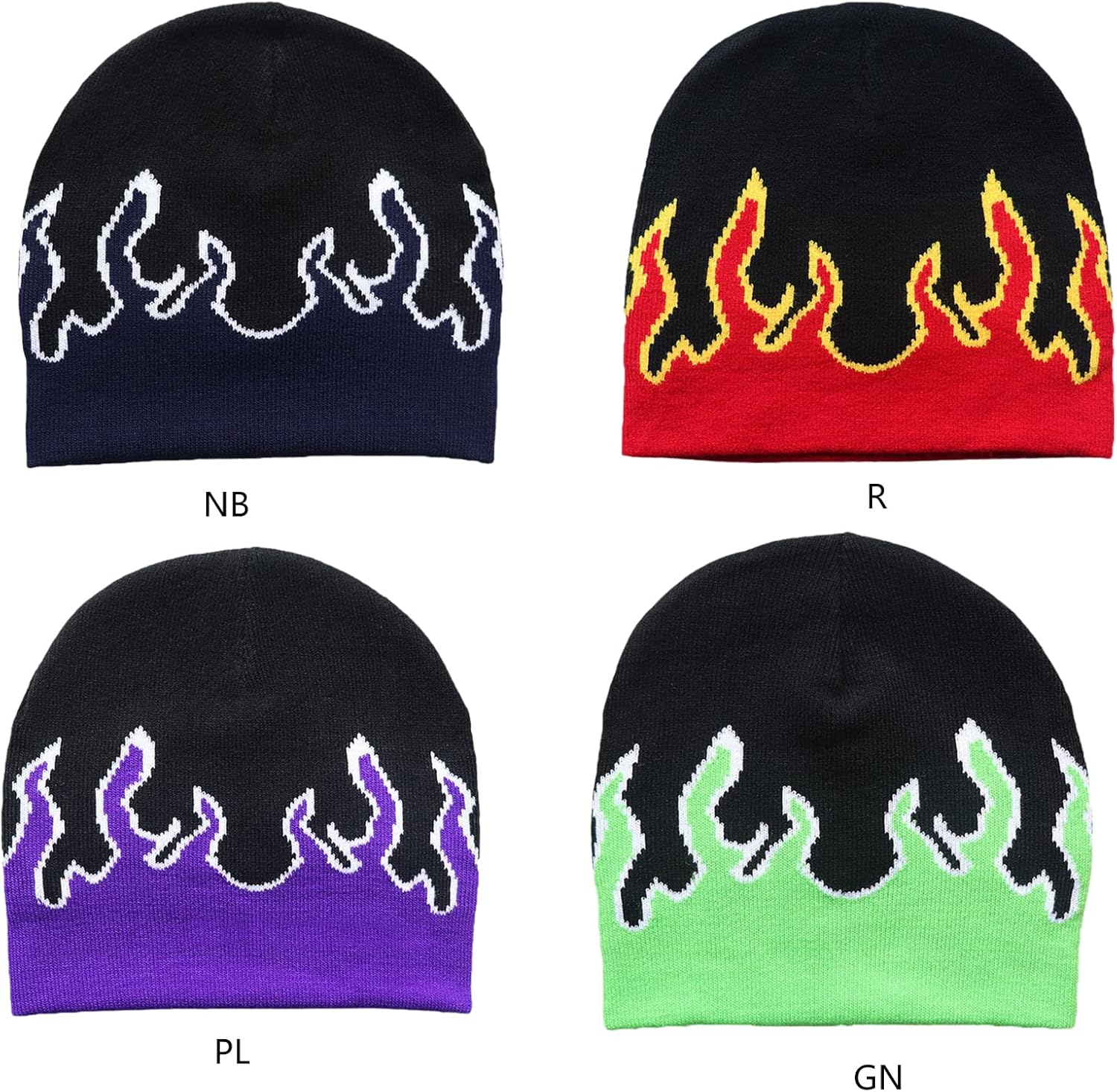 Hat,Halloween Balaclava,Funny Balaclava Hat,Flame Y2K Beanies Fire Flame Knit Hat Skullies Slouchy Flame Skull(Green)