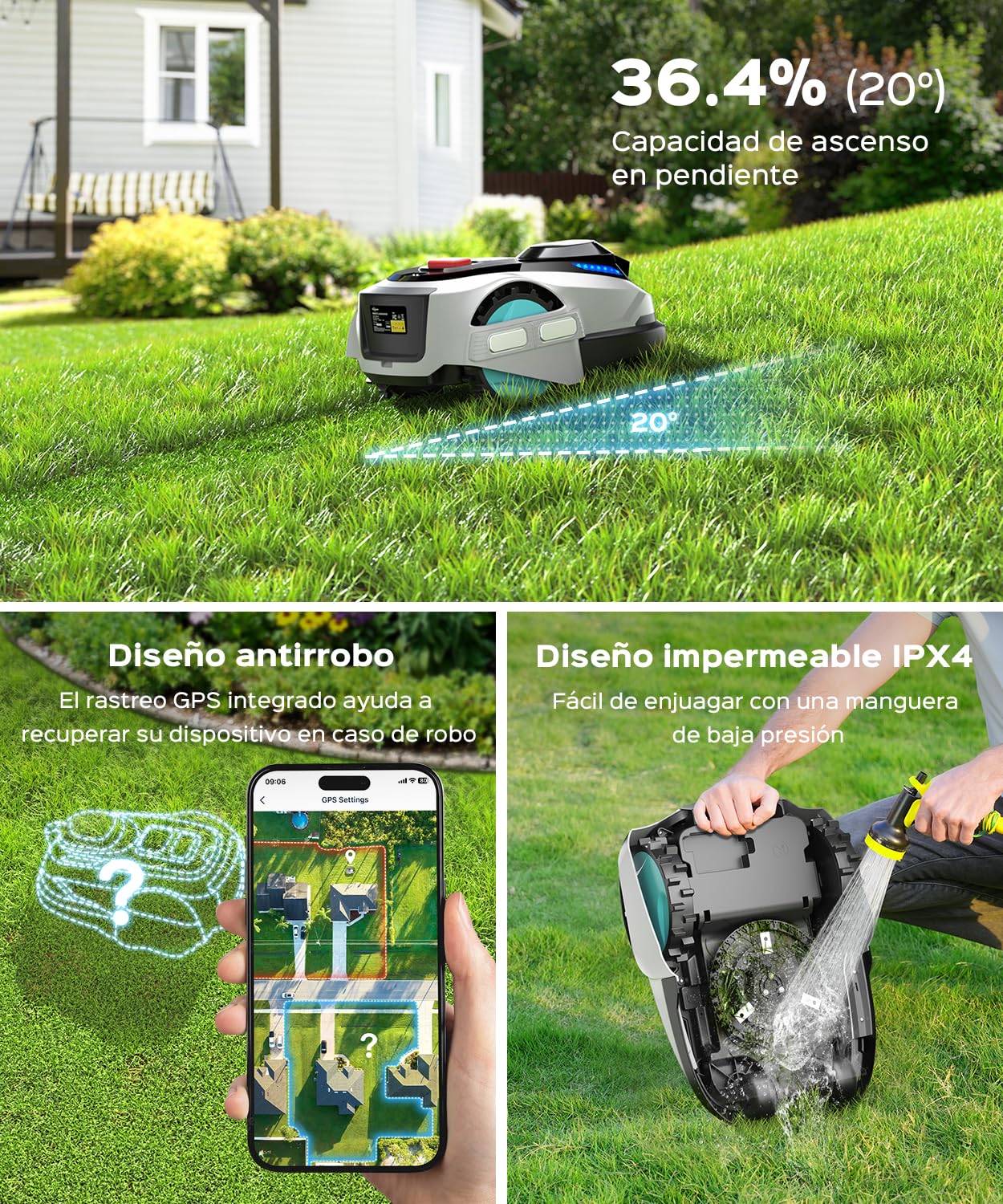 (2026 Upgrade) YARDCARE N1600 Pro Robot cortacésped sin Cable perimetral, Recomendado para 1600 m² – con Corte en U, RTK & visión IA, Control Mediante App, gestión multizona y Pendientes hasta 45%