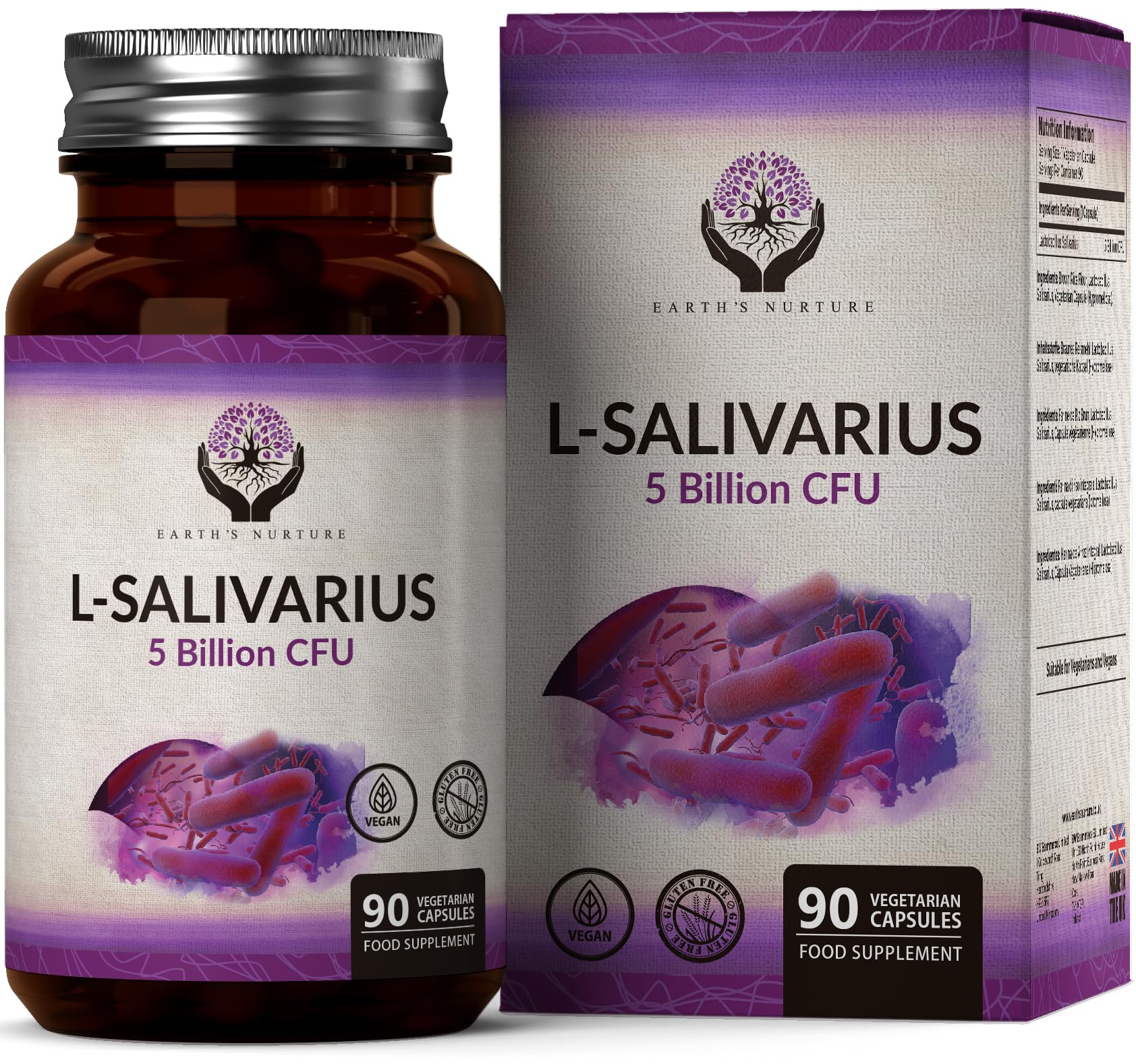 EN Lactobacillus Salivarius Probiotic | 90 High Strength Lactobacillus Salivarius Capsules - 5 Billion CFU L-Salivarius Probiotics per Capsule | Non-GMO, Gluten & Allergen Free | Made in The UK