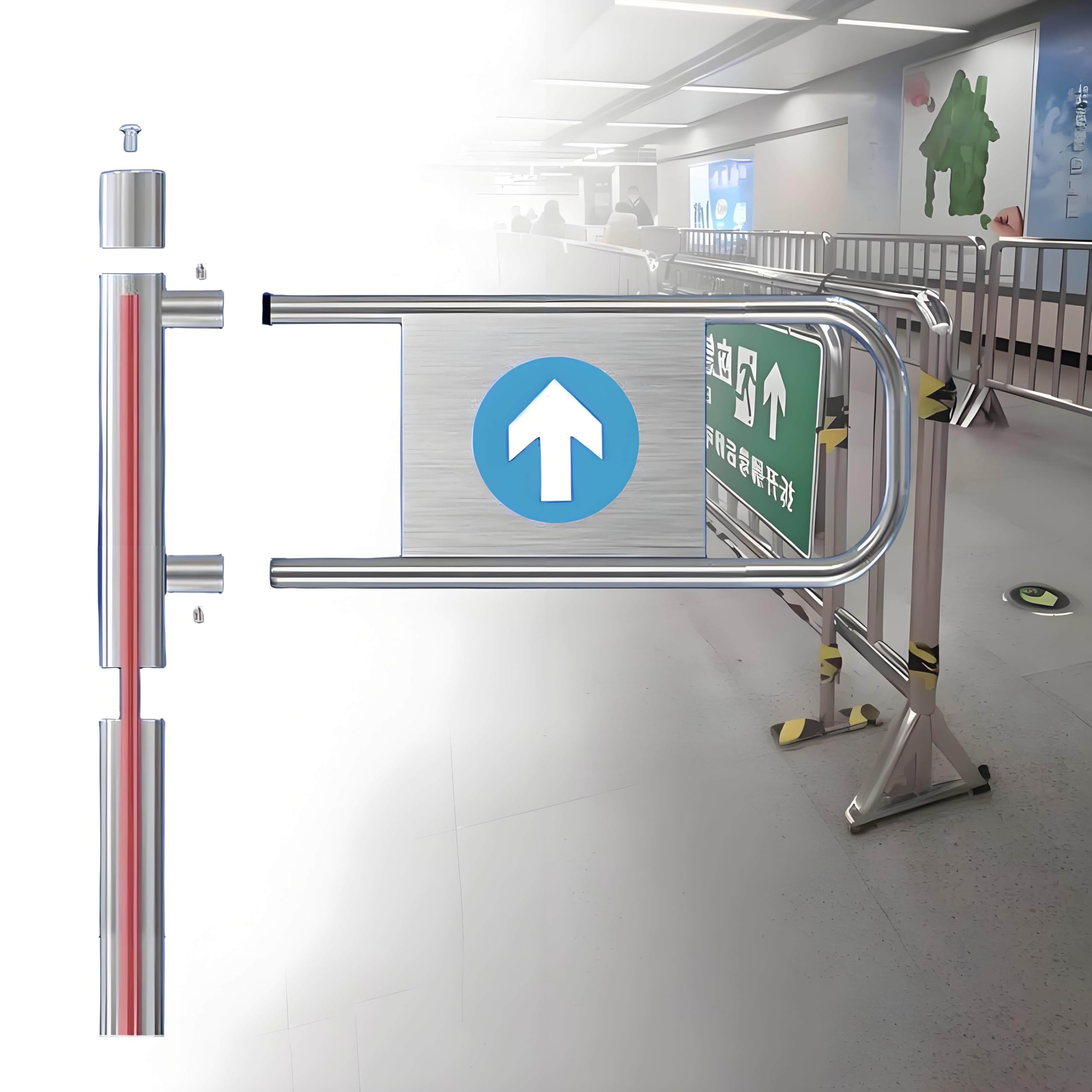 Puerta batiente industrial para control de acceso en almacenes y mercados. Diseño para mayor seguridad y eficiencia