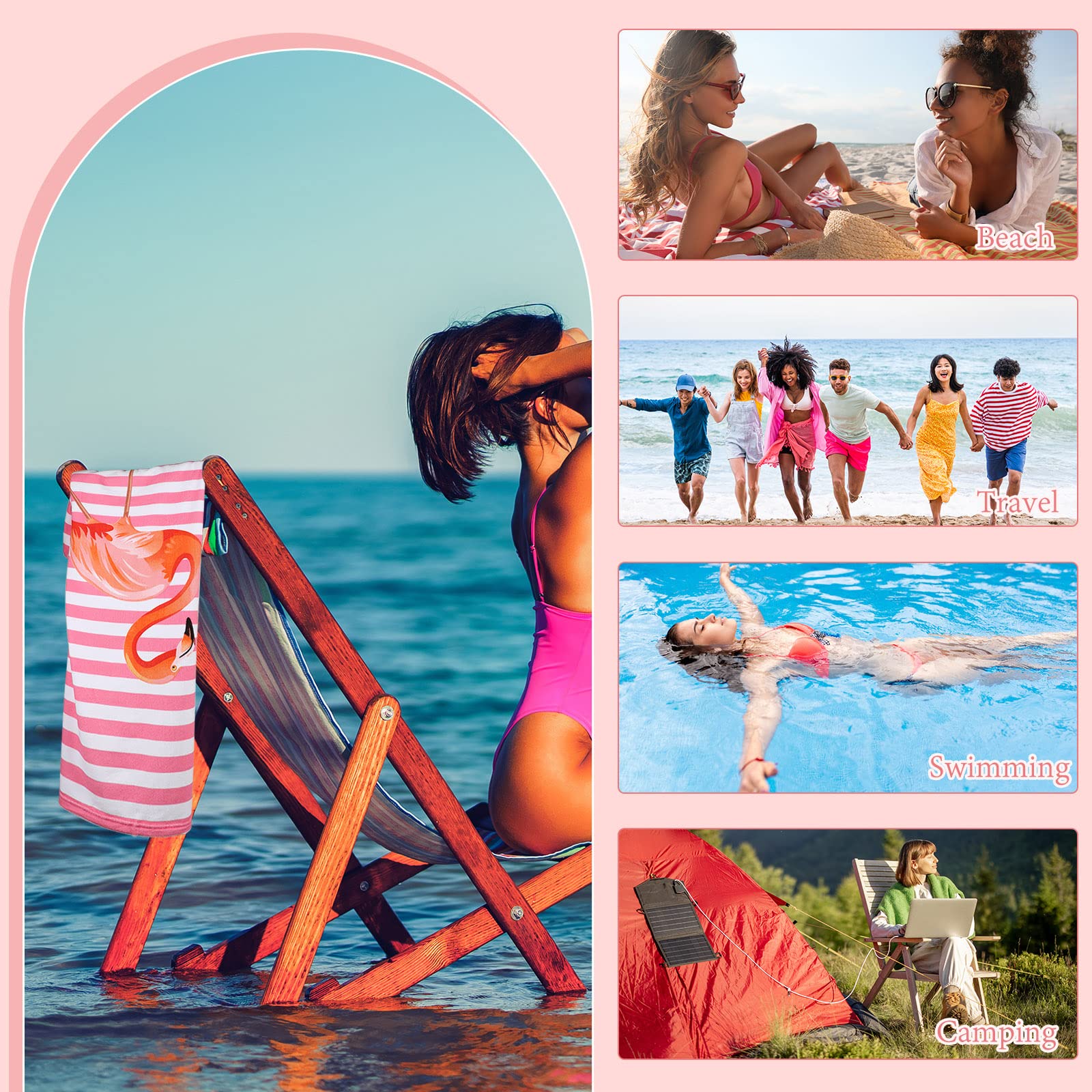Cromcu Oversized Flamingo Beach Towel 32"x52" - Microfiber, Quick-Dry, Sand-Free Pool & Bath Towel For Adults & Travel - View #8