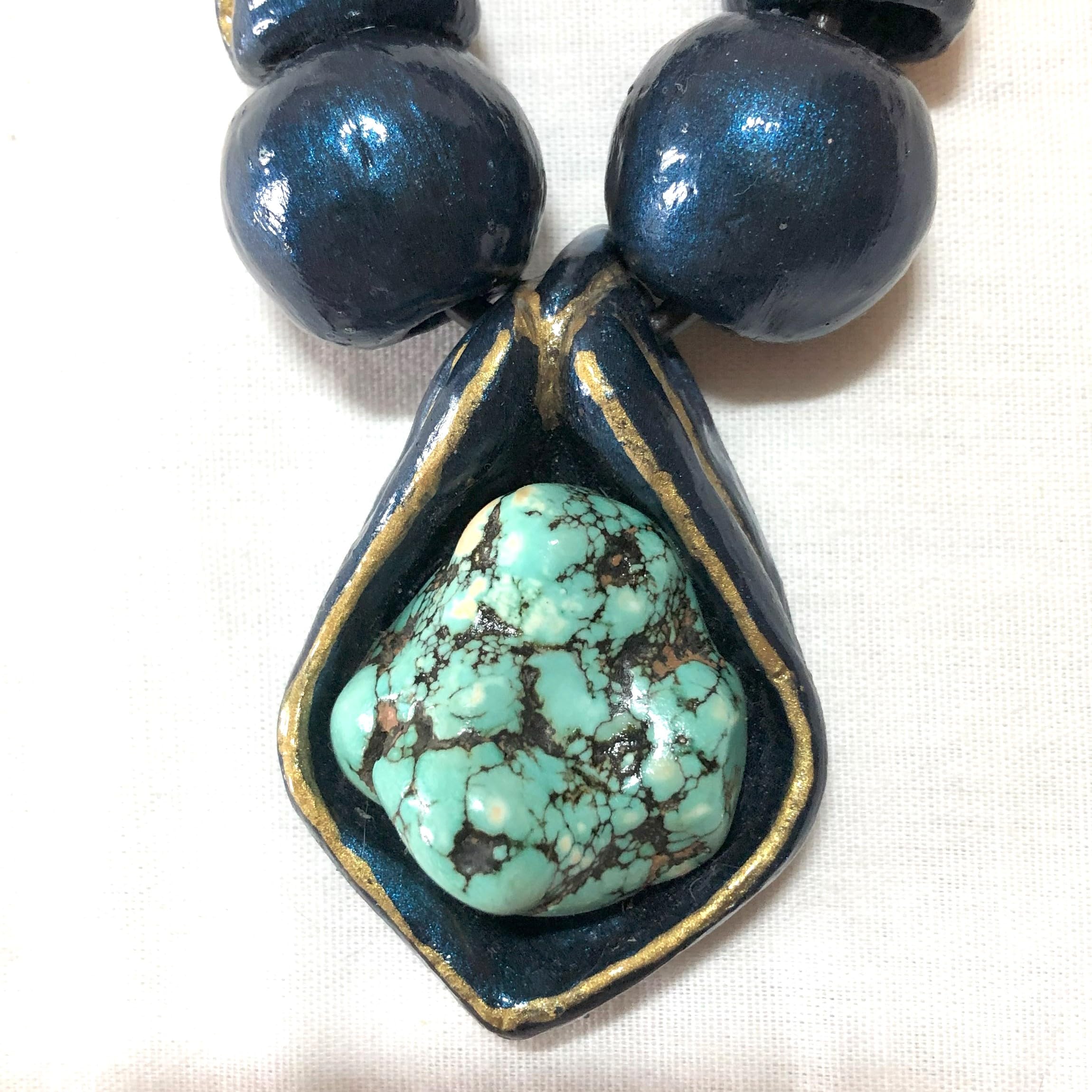 Genérico Collar largo y grueso de estilo étnico con turquesa natural