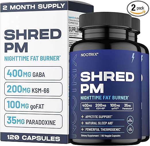Shred PM 2 Pack | Nighttime Metabolism & Sleep Support | Ashwagandha, 5-HTP, CLA, Melatonin | 120 Veggie Capsules