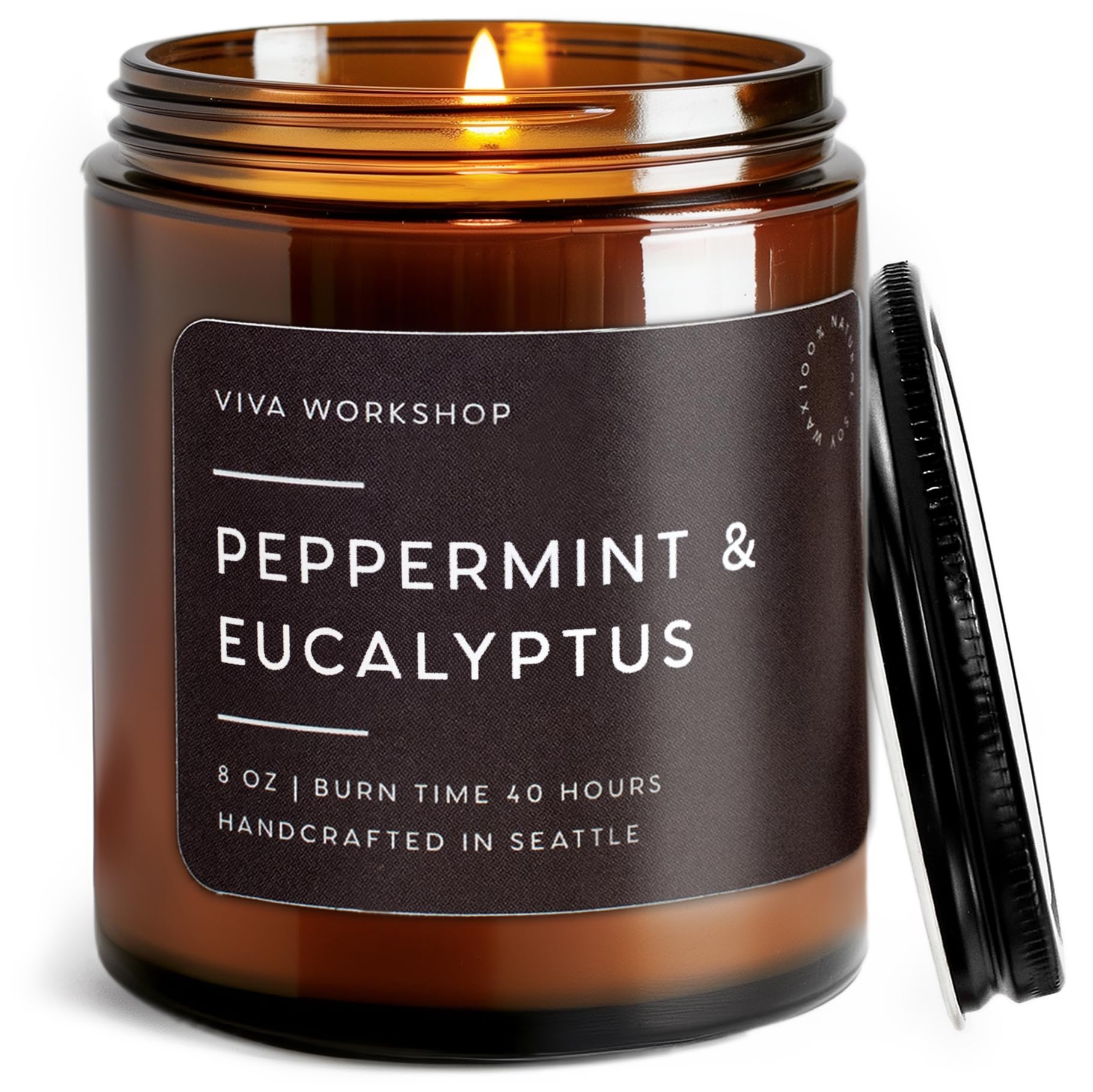 Peppermint & Eucalyptus Natural Soy Wax Scented Candle – Crafted in USA, Seattle – Gift for Birthday, Meditation, Home, Spa – Aroma Candle for