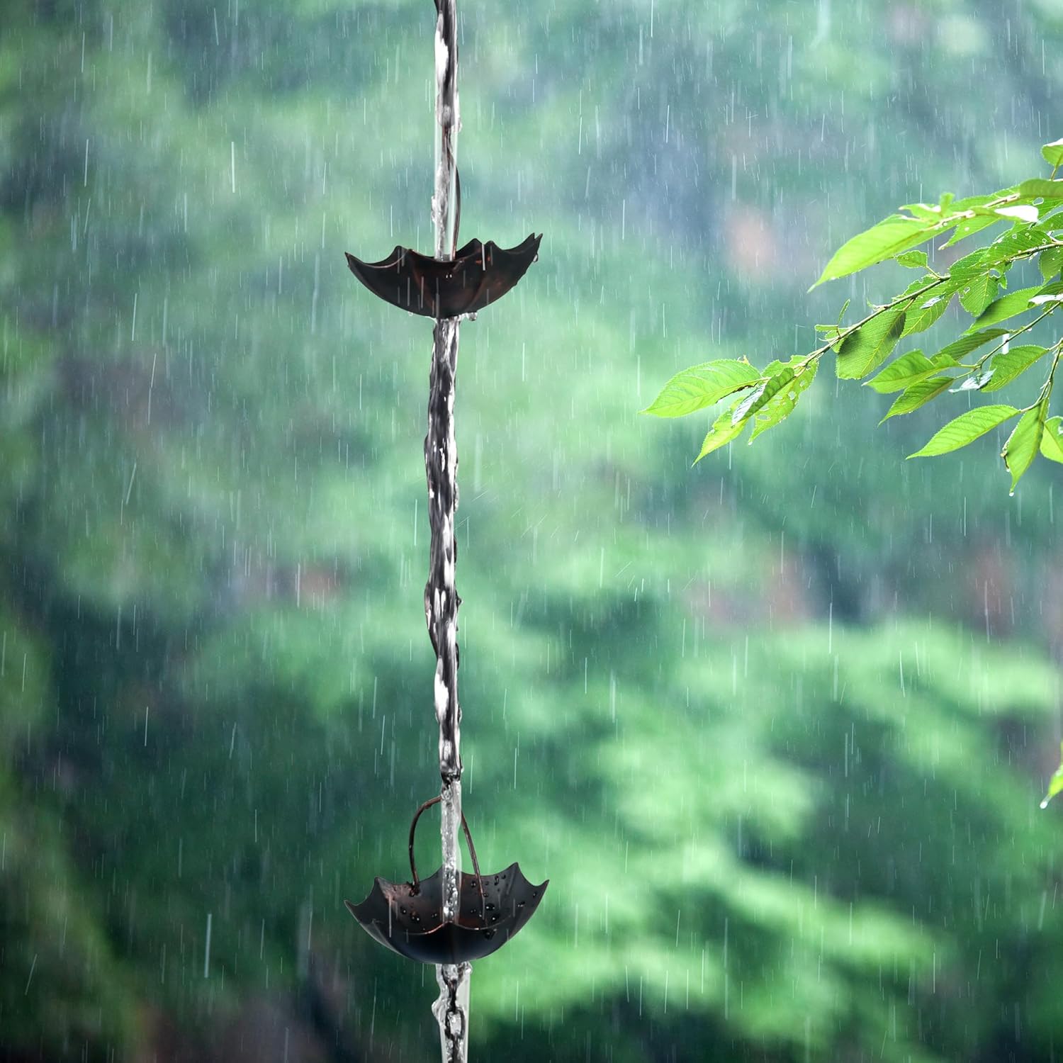 Invech Adjustable Rain Chains for Gutters, 12.5FT Outside Rain Chains with 12 Cups, Umbrella Shaped Rain Catcher Chain with Bell for Eaves Drainage, Replacement for Downpout