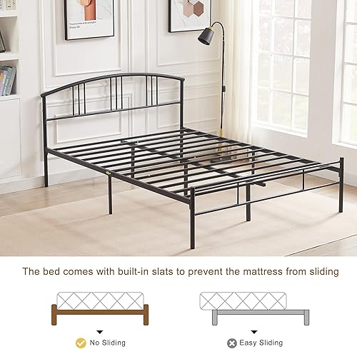 Miniatura 66 de VECELO Base de cama de tamaño individual con cabecera y estribo, base de colchón de plataforma metálica, listones de acero resistente, no necesita