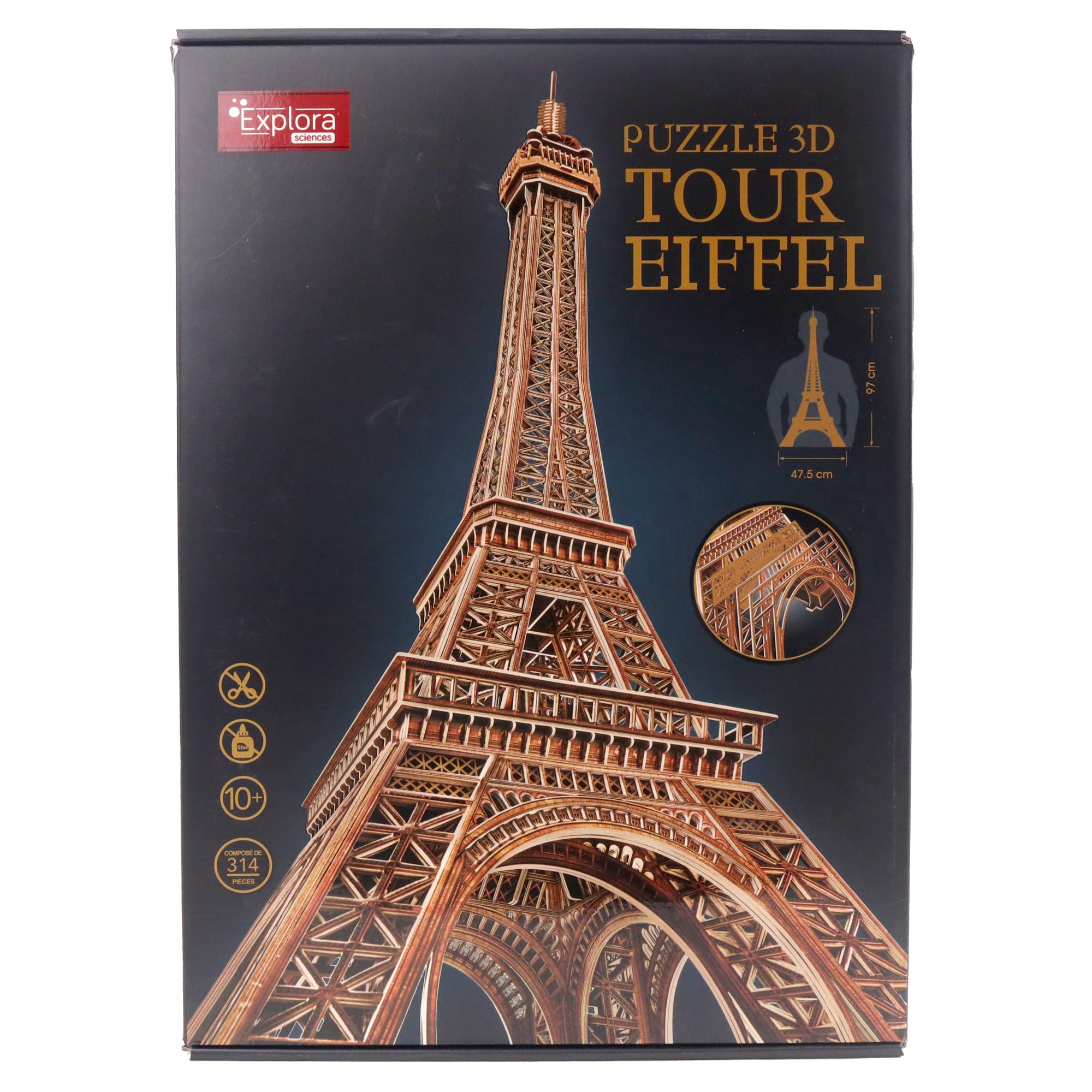 EXPLORA - Torre Eiffel - Puzzle 3D - 540041-314 Pezzi - Monumento Storico - Livello 10 - Senza Colla o Forbici - Educativo - Parigi - Gioco di Costruzione - Regalo - Modello - A Partire da 10 anni