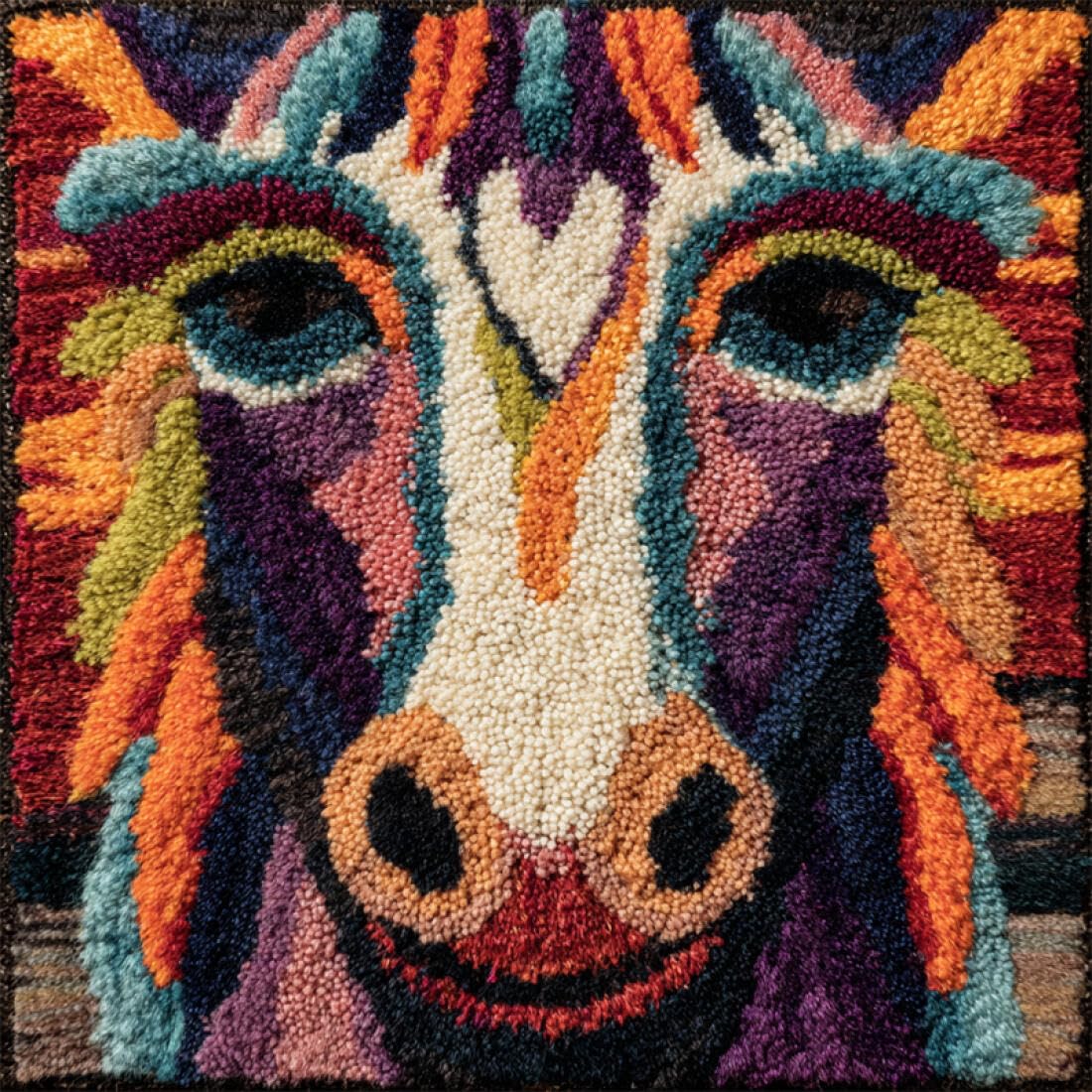 Kitquiver Animal Latch Hook Cushion Kits Colorful Donkey DIY Latch Hook Kits Pillow Needlepoint Cushion Kit for Home Décor Needlework Set for Adult Beginners 17x17In