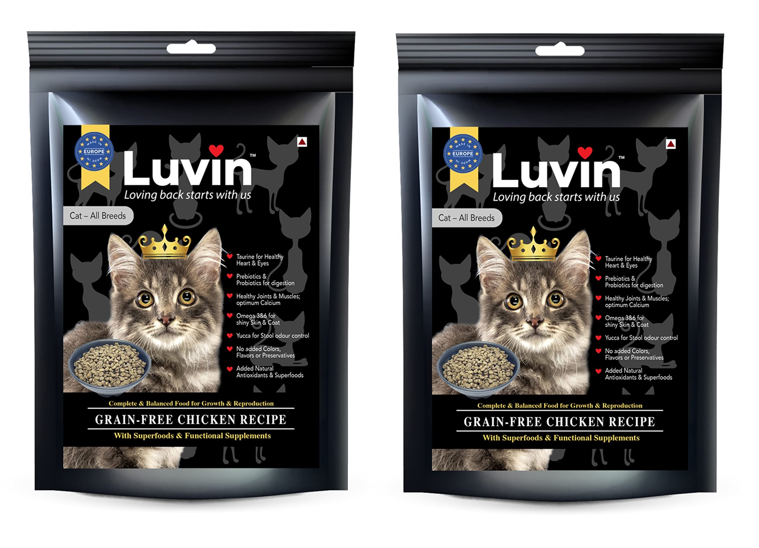Luvin Grain-Free Chicken Recipe for All Breed Cat Food 350 GMS (Pack of 2) | Chicken Recipe with Superfoods & Fucntional Supplements for Growth & Reproduction (B09TPQWZ5N) Amazon Price History, Amazon Price Tracker