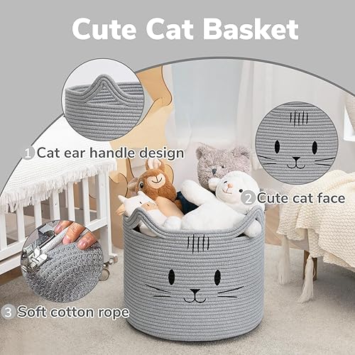 Miniatura 3 de INDRESSME Cesta de bebé, cesta de juguetes para gatos con asas, cesta de cuerda de algodón para guardería, cesta de regalo vacía, canasta decorativa