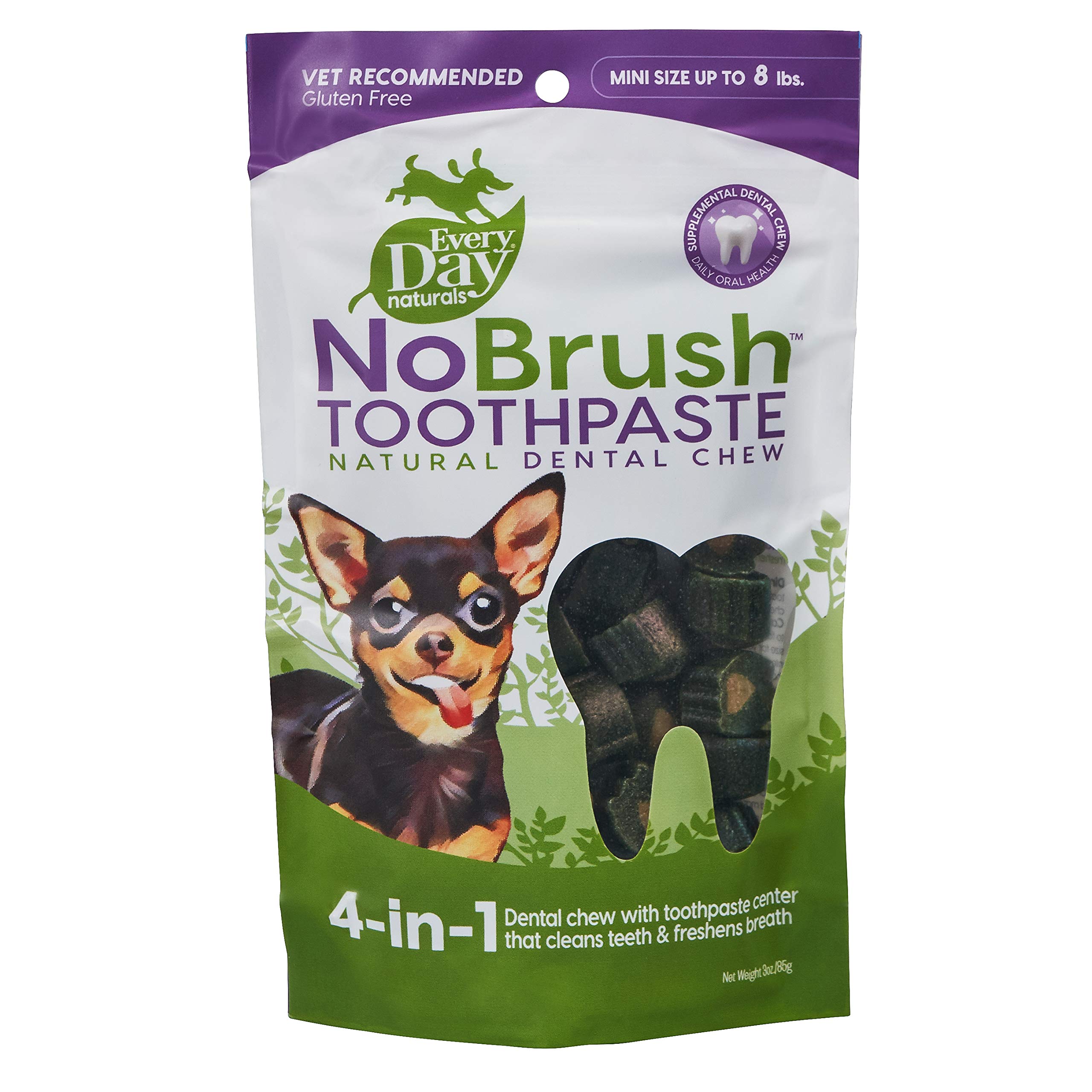 Every Day Naturals Dog Dental Chew, NoBrush Toothpaste for Mini Breeds, 3 oz Bag