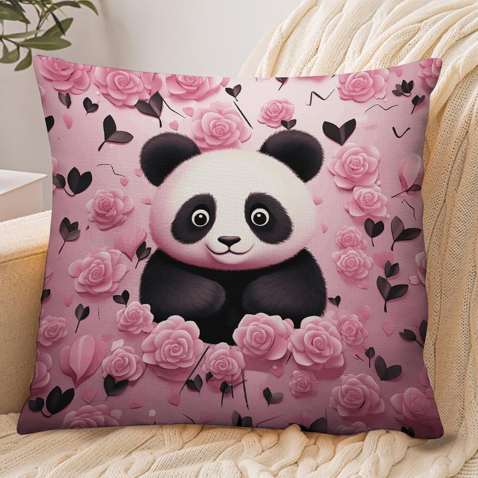 Fekiloot Style Pink Panda Pattern Pillowcase Pillow Sham Pillow Case
