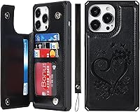 Vista 1 de iCoverCase Funda compatible con iPhone 13 Pro Max con tarjetero para mujer, bloqueo RFID en relieve de piel sintética con correa de muñeca de 6.7