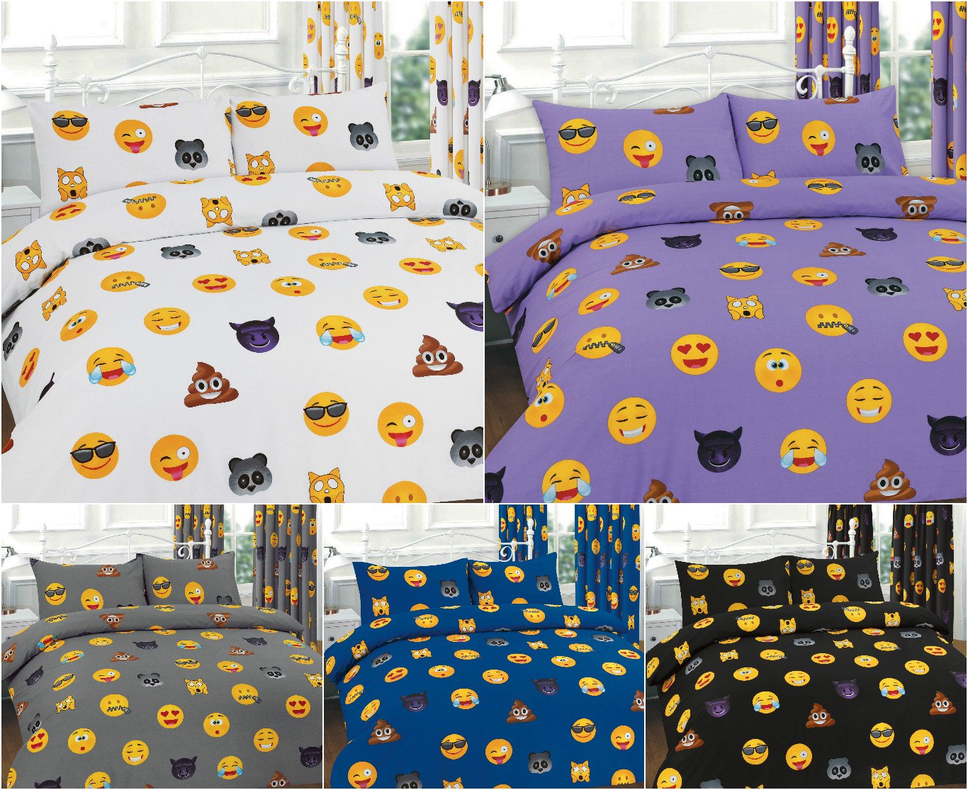 Nightzone Emoji- Lilac New Emoji Faces/Expressions Duvet Quilt Cover Sets ~ Polycotton Funky Bedding Set ~ 3 Colors & Uk Sizes ~ Single, Double, King & Super King (King, )