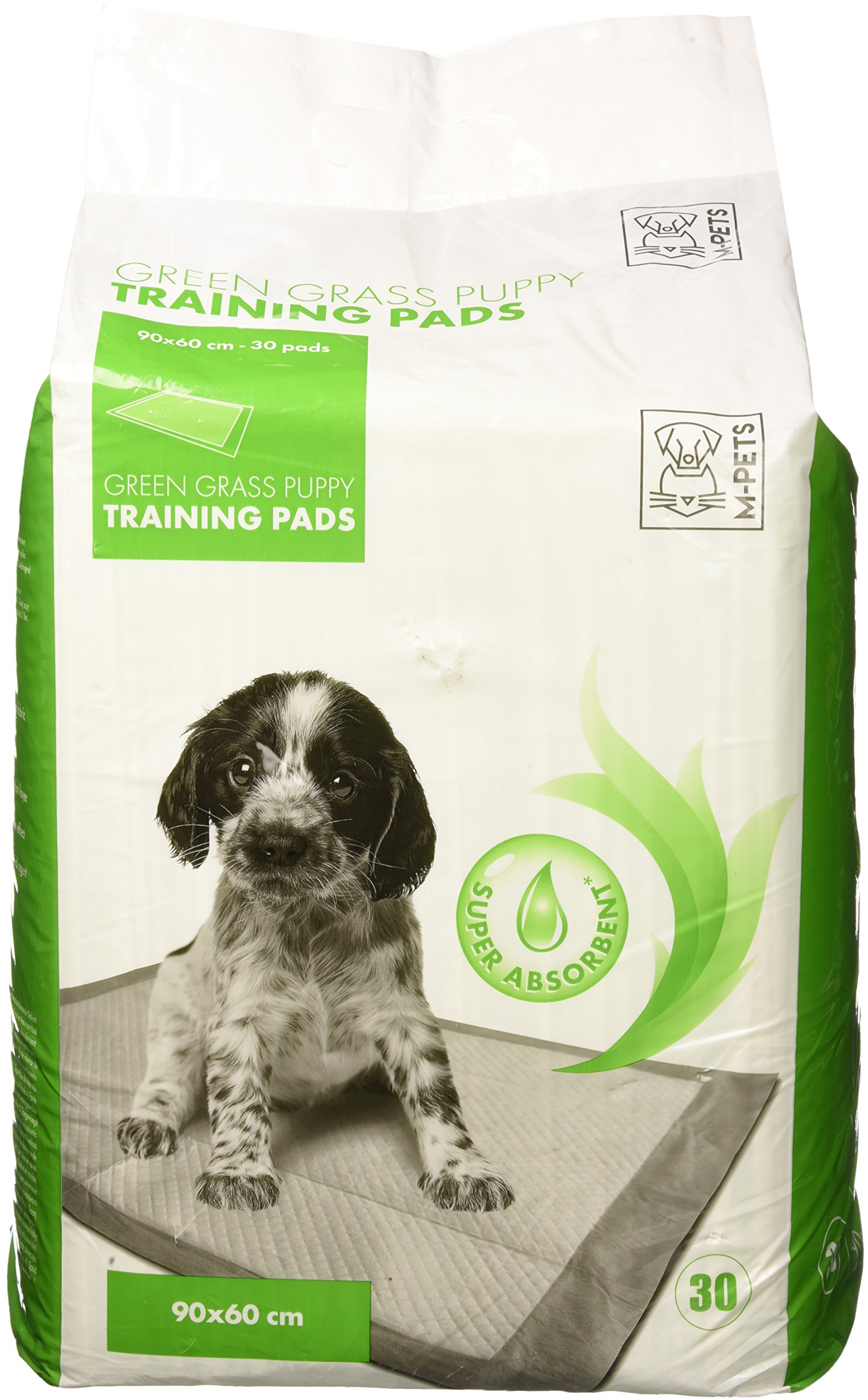 M-PETS 30PK White & Green Puppy Training Pads, 35x23-inch