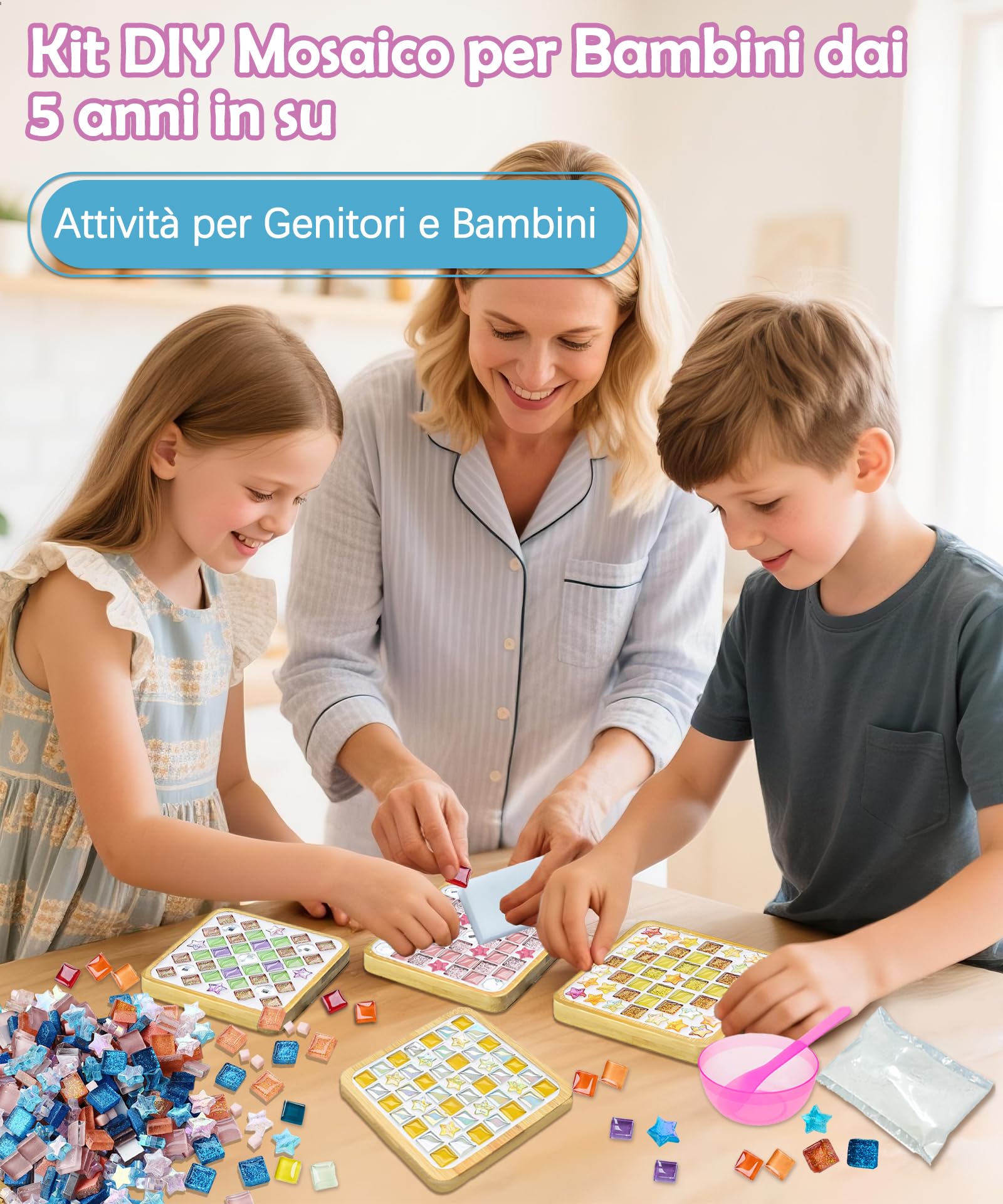 Set Di 4 Sottobicchieri A Mosaico Per Bambini, Fai Da Te, In Legno