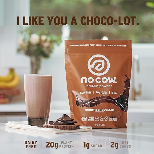 Miniatura 2 de No Cow Proteína vegana en polvo, chocolate, 0.71 oz de proteína a base de plantas, bolsa reciclable, sin lácteos, sin soja, sin azúcar añadido, apto