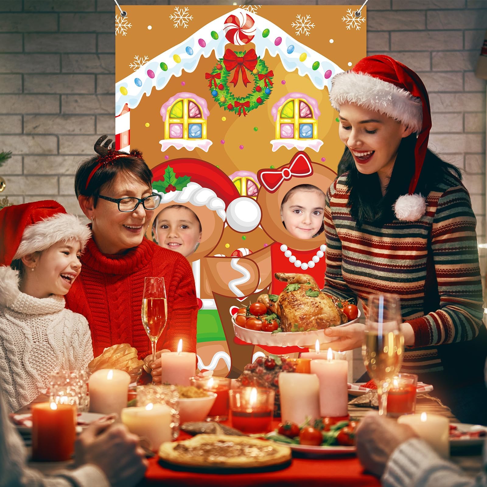 HOWAF Lebkuchenmann-Fotobanner – 150x100 Cm, Mit Ausschnitt, Für Weihnachtsfeiern & Fotospaß