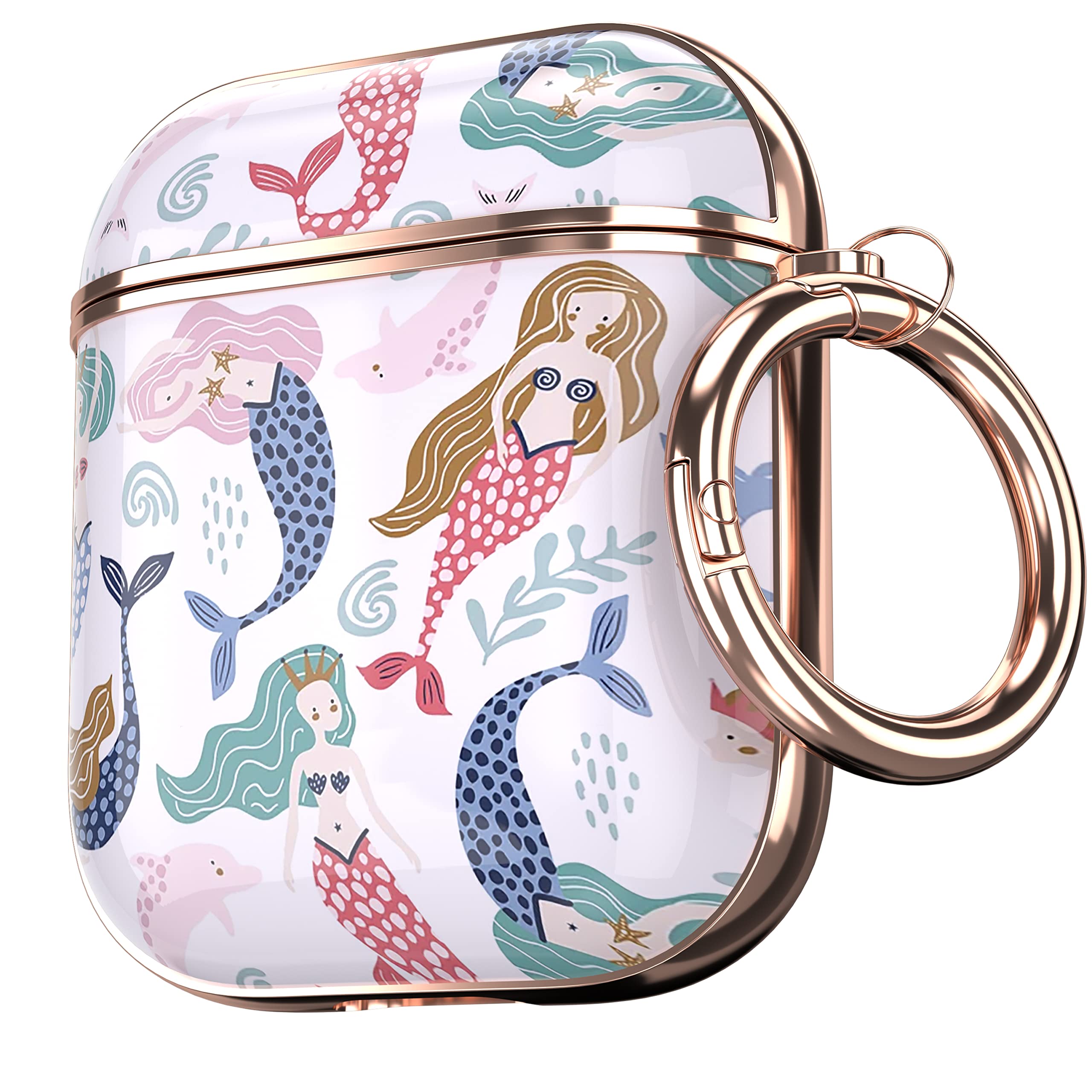 Maxjoy for AirPods Case, Cute AirPod Case Protective Hard AirPod 2 Gen Cover for Women Men with Keychain for AirPods 2nd 1st Generation Charging Cover 2&1, Mermaid