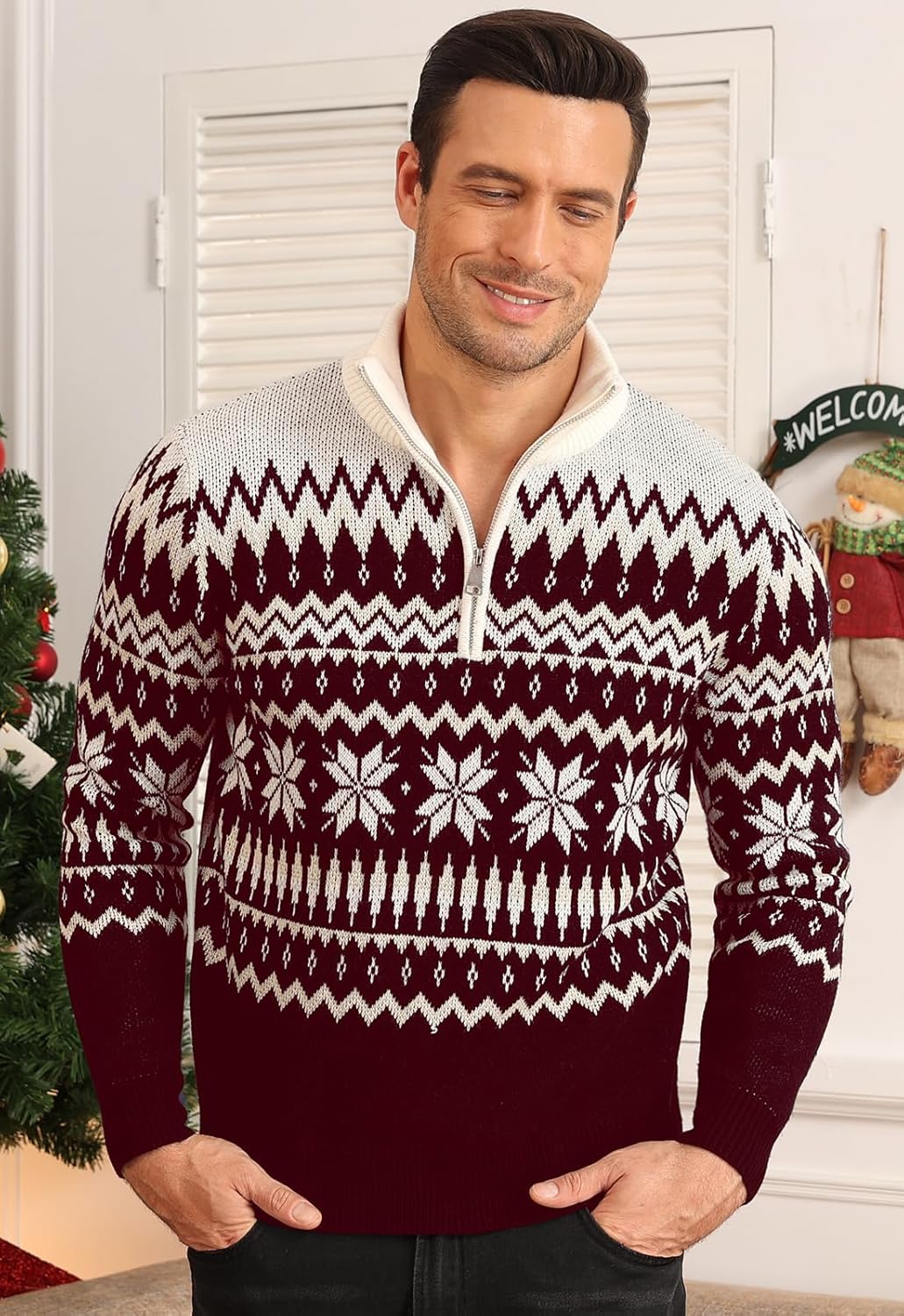 Aiyino Men's Halloween Christmas Knitted Pullover Sweater Warm Long Sleeve Polo Sweaters - Image 2