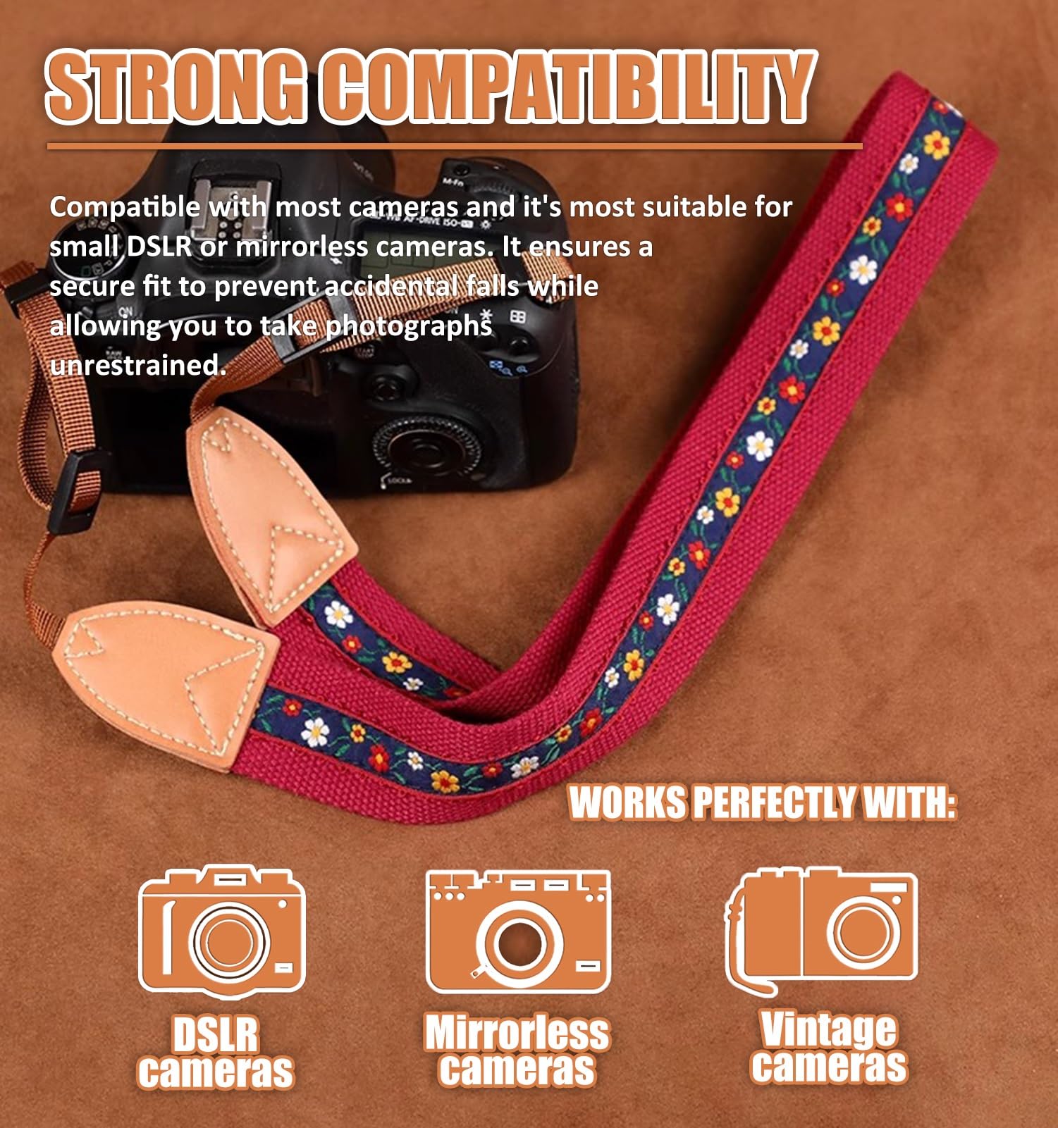 con pelle a doppio strato, tracolla rossa for tutte le fotocamere(Style1)