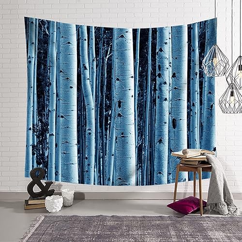 Miniatura 2 de Daesar Tapestry, Wall Tapestries Grey Blue White Birch Trees Landscape Tapestry Wall Hanging for Living Room Bedroom Home Decorations, 59x59 Inches