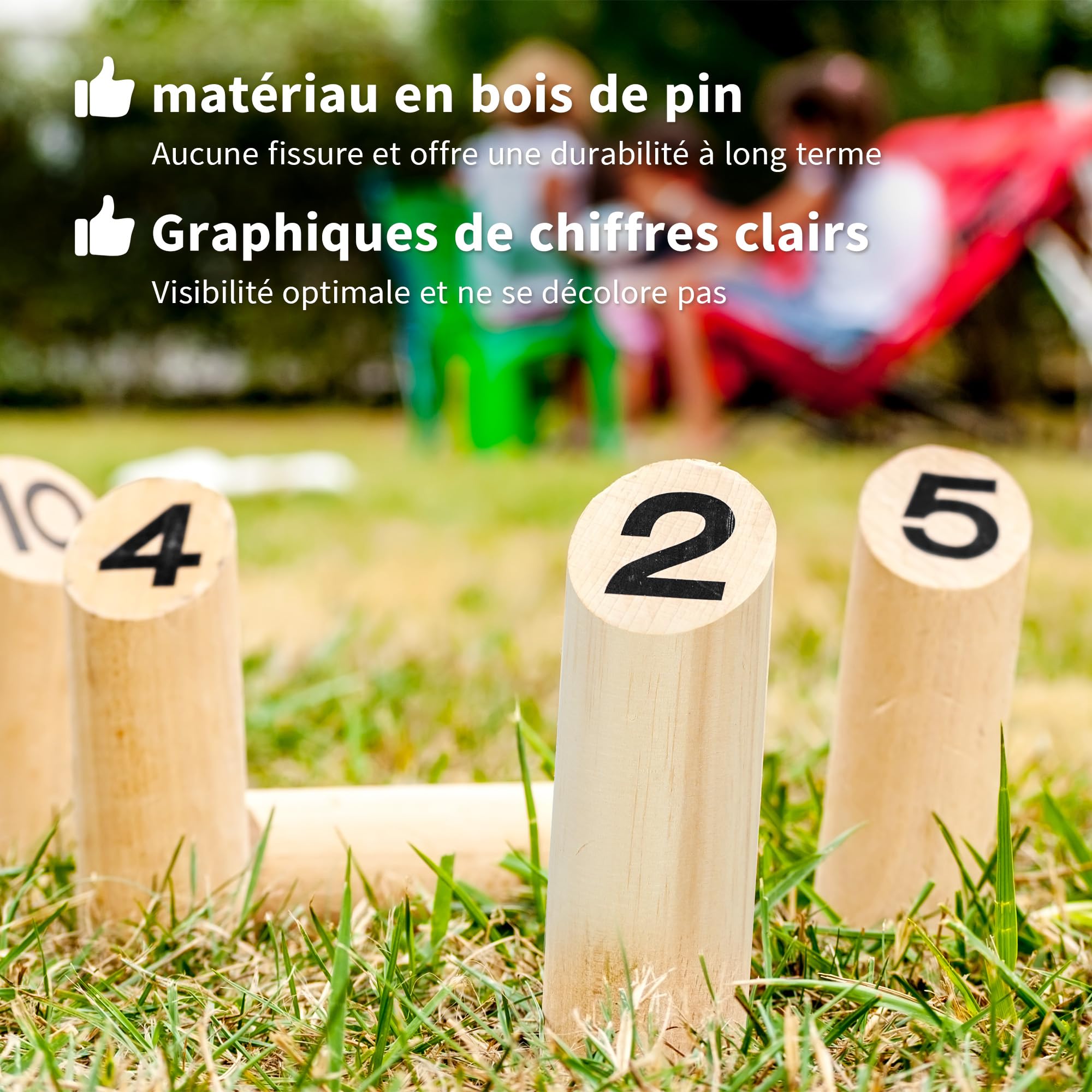 SPORTNOW Jeu de quilles finlandaises, Jeu de Plein air en Bois de pin 12 quilles, 1 bâton et 1 boîte de Transport, Jeux de Plein air pour Adultes, Jardin, Pique-Nique, Plage, fête, Effet Bois Naturel