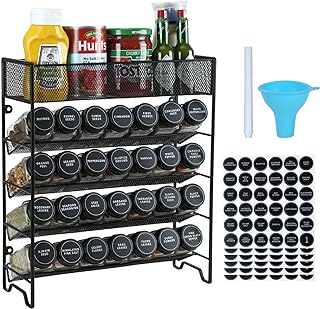 Spice Rack Organizer with 28 Spice Jars, Black Lids，Spice Labels, Chalk ...