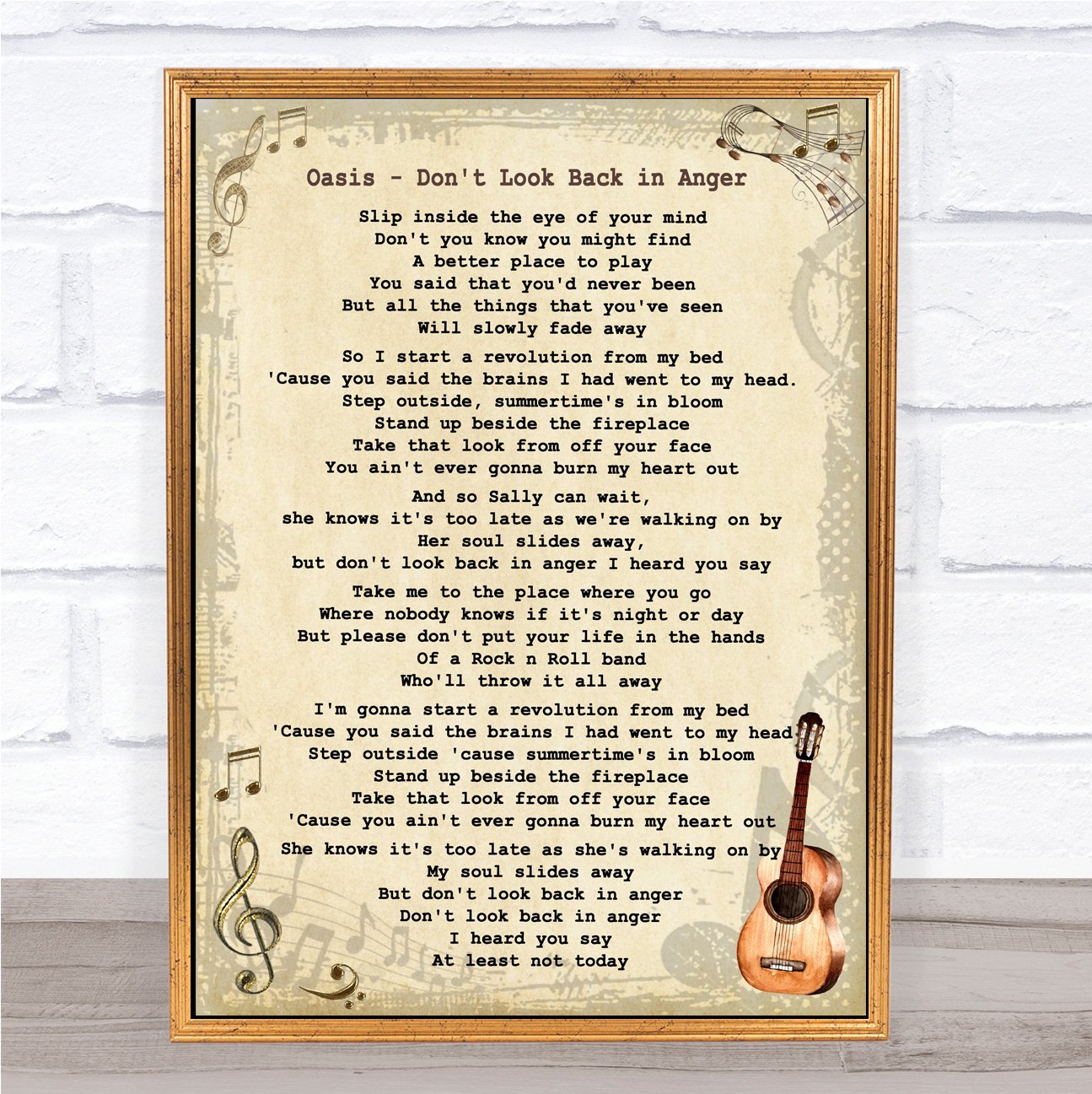 Don't Look Back in Anger Song Lyric Vintage Quote Print : Amazon