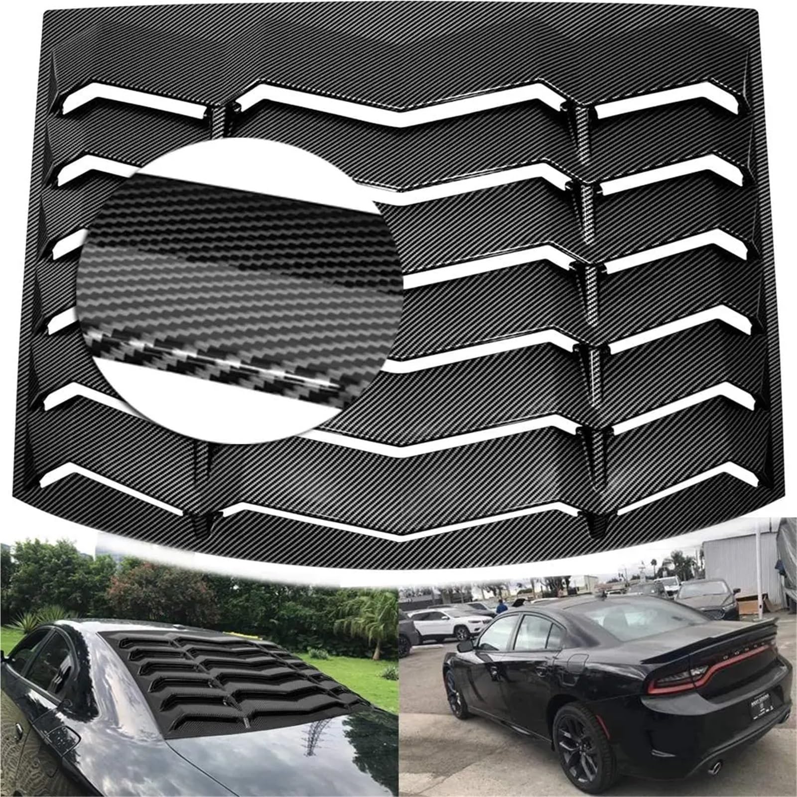 Carbon Style in Snake Print Style Rear Window Wind-Shield Louver Compatible for Dodge Charger 2011-2021 for All Weather ABS