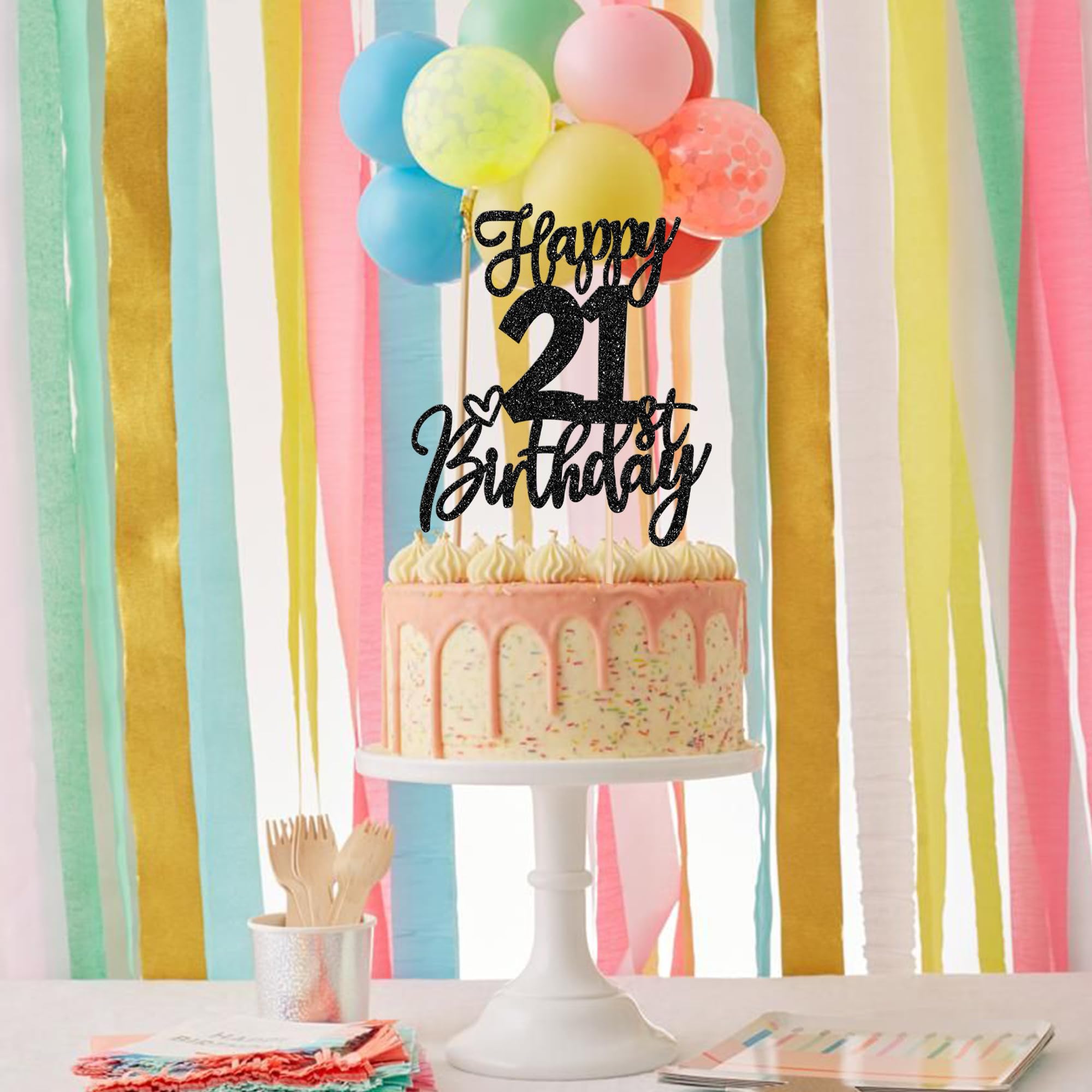 This Guy Is Officially 21 Cake Topper - Men's 21st Birthday Decor Black Glitter